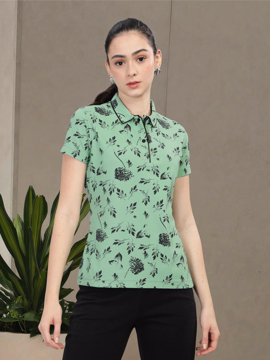 Misty Green Women's Printed Polo T Shirt 