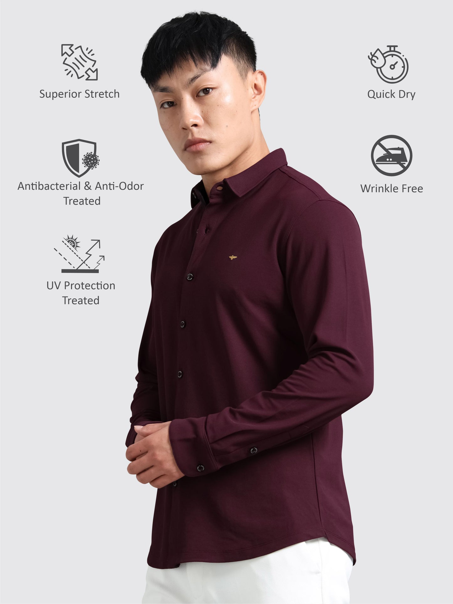 Wine Men's Premium Nano-Dry Shirt | Stretchable | Wrinkle-Resistant |