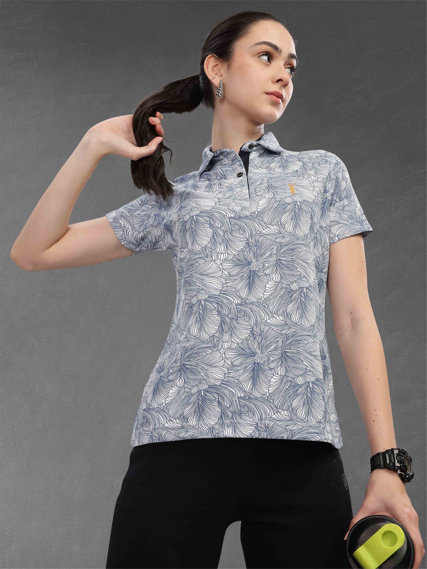 White Women's Printed Polo T Shirt
