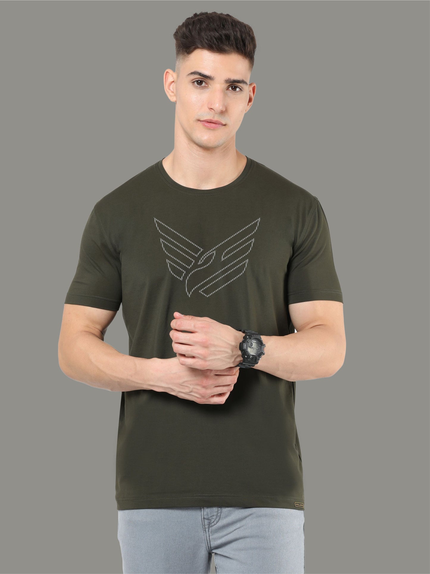 Olive Green Men's Crew Neck T-Shirts Dot Eagle