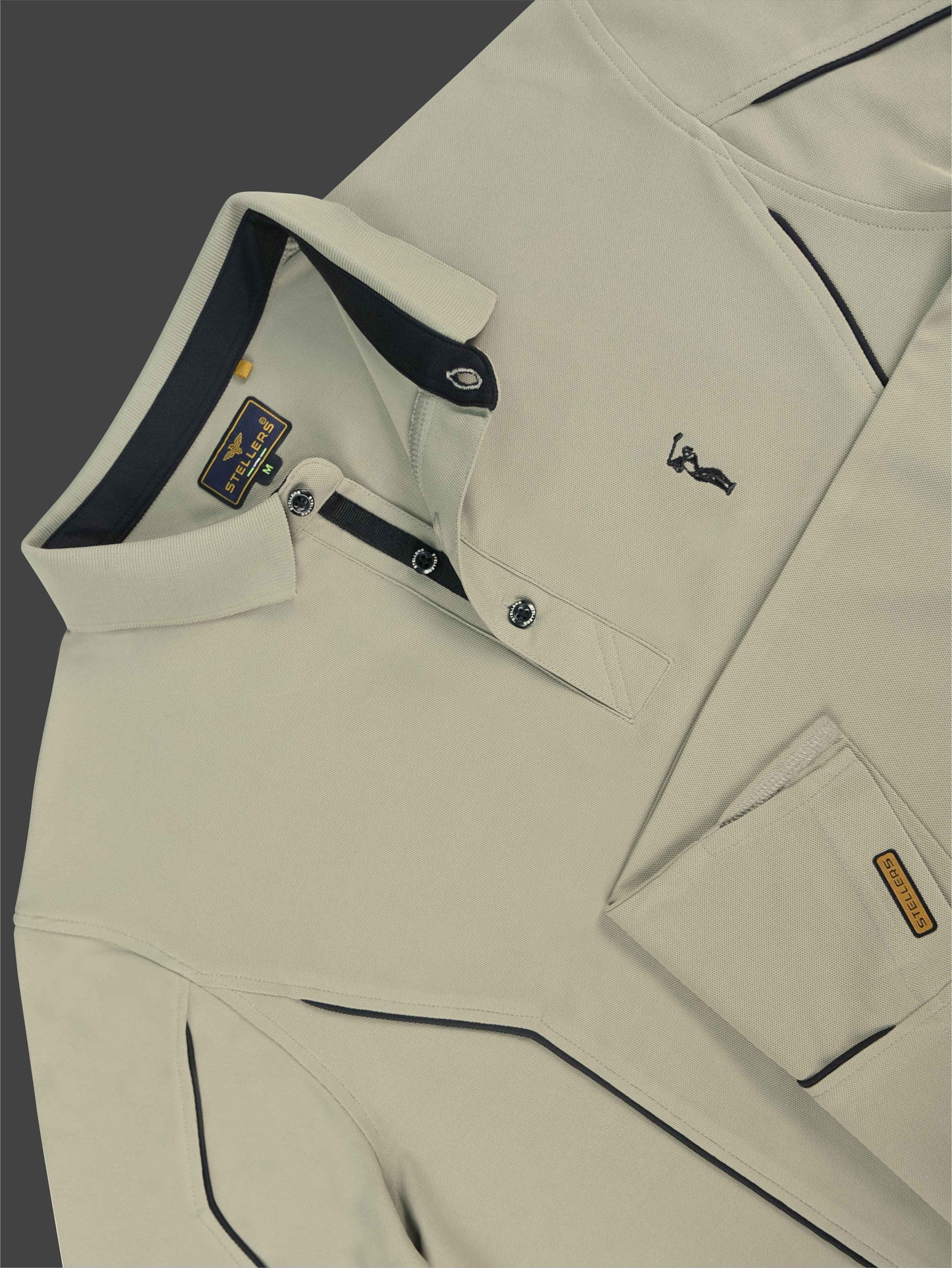 Moose Grey-Men's Piping Design Polo T-Shirt | Wrinkle-Free | Quick Dry | Stretchable |  Odour-Free | UV Protected