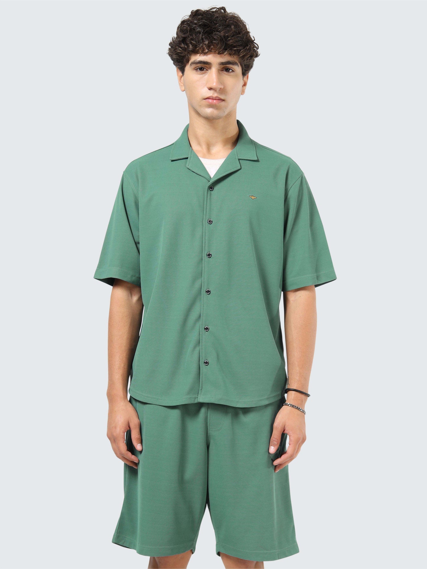 Men Relaxed Fit Co-ord Set - Green | Wrinkle Free | Stretchable | Feather Touch Feel | Breathable