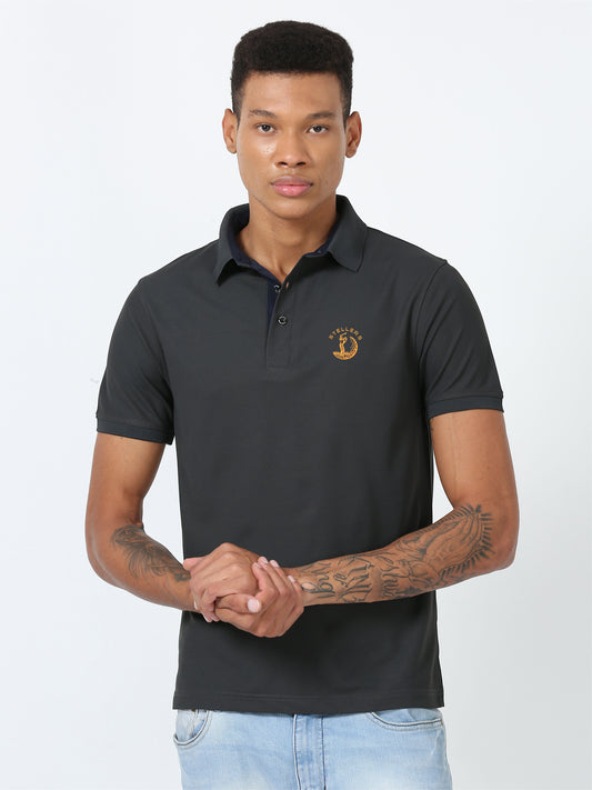 Men Dark Grey Golf Polo T-Shirt | Quick Dry | Stretchable | UV Protected | Wrinkle & Odour-Free