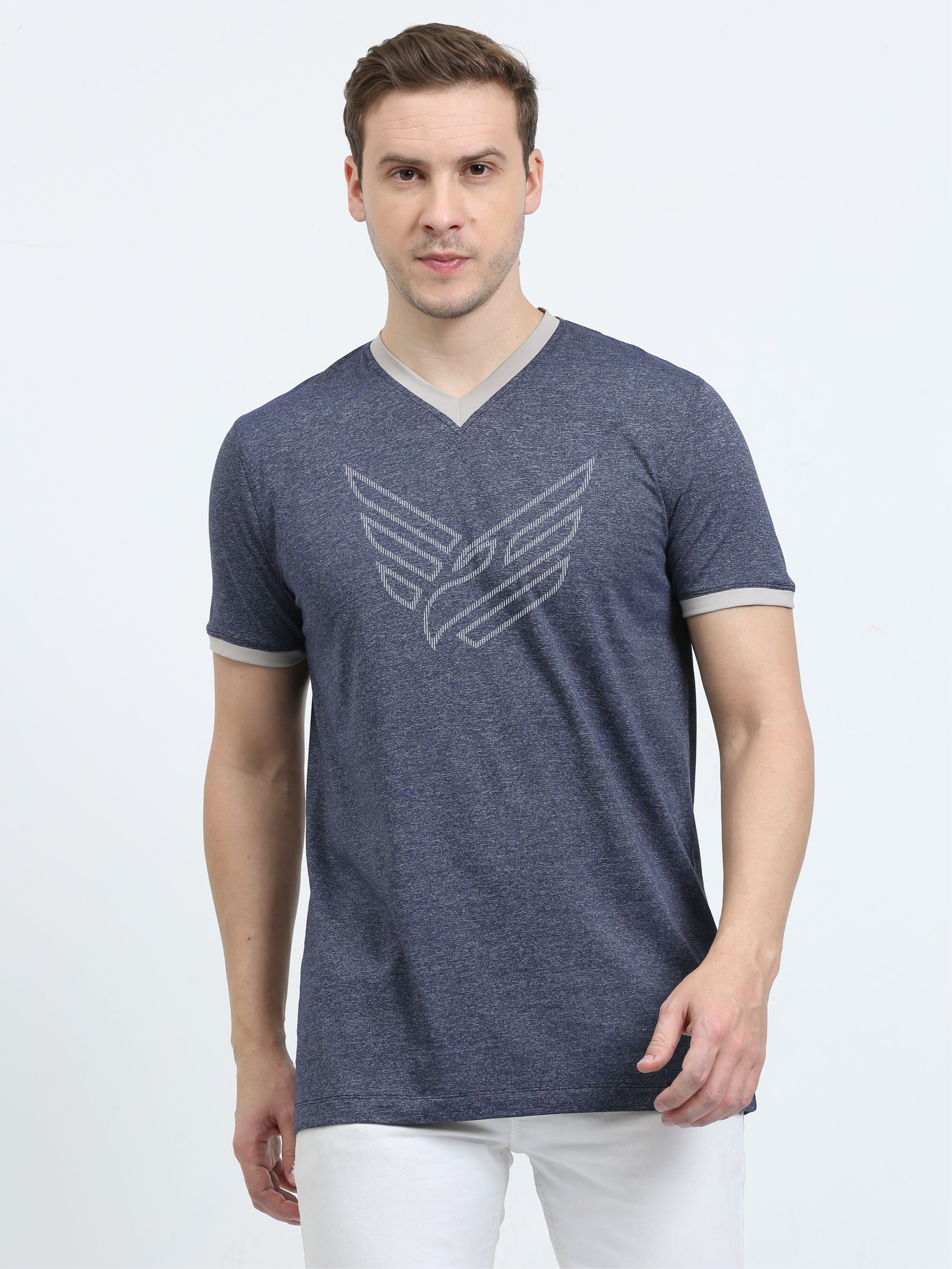 Buy Navy Blue Men's Cotton vee neck t shirts Online | Stellers