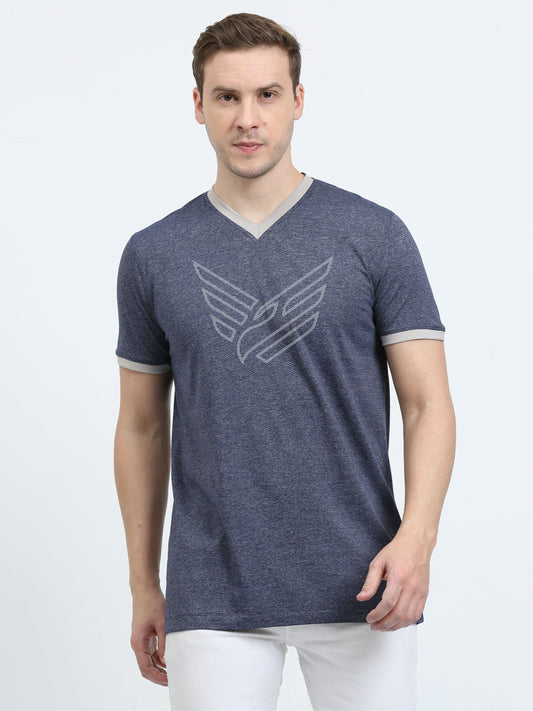Navy Blue Men's Cotton vee neck t shirts