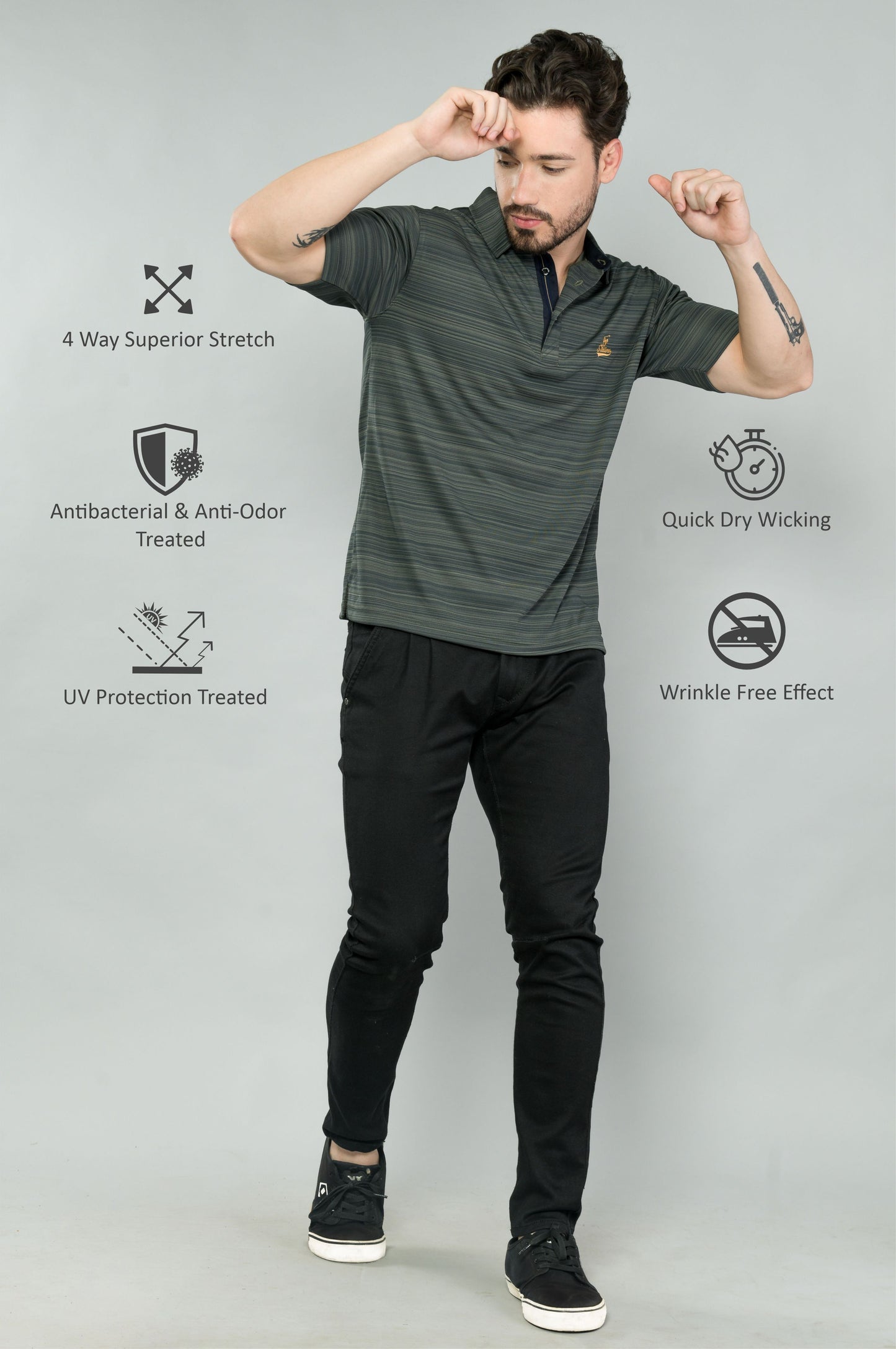 Olive Green Men's Barcode Polo T Shirt