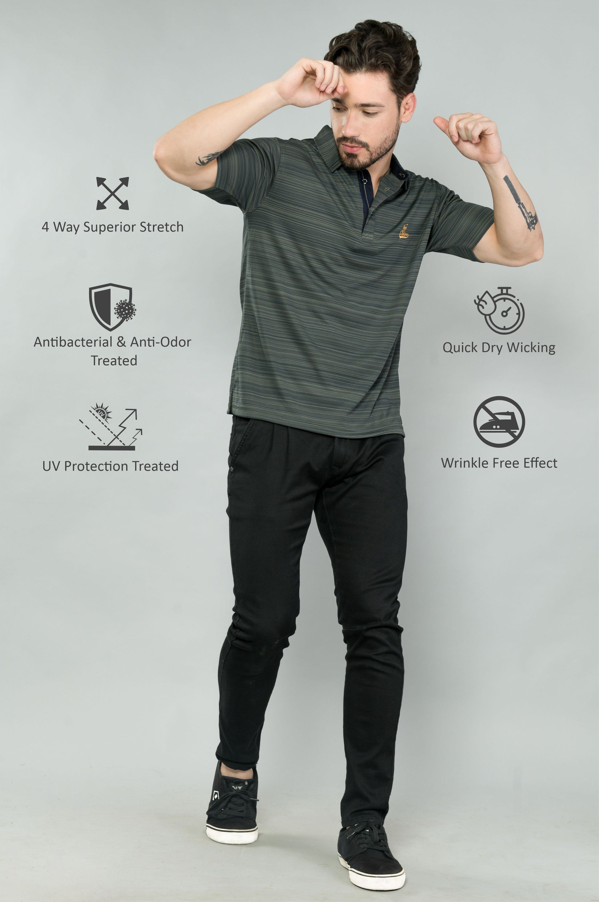Olive Green Men's Barcode Polo T Shirt