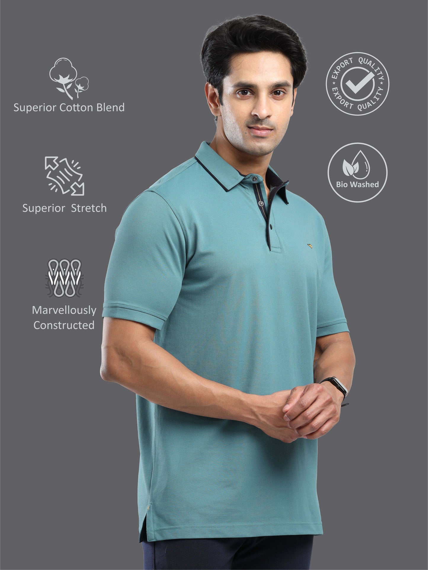 Nile Blue Men Premium SoftBerry PQ Polo T-Shirt