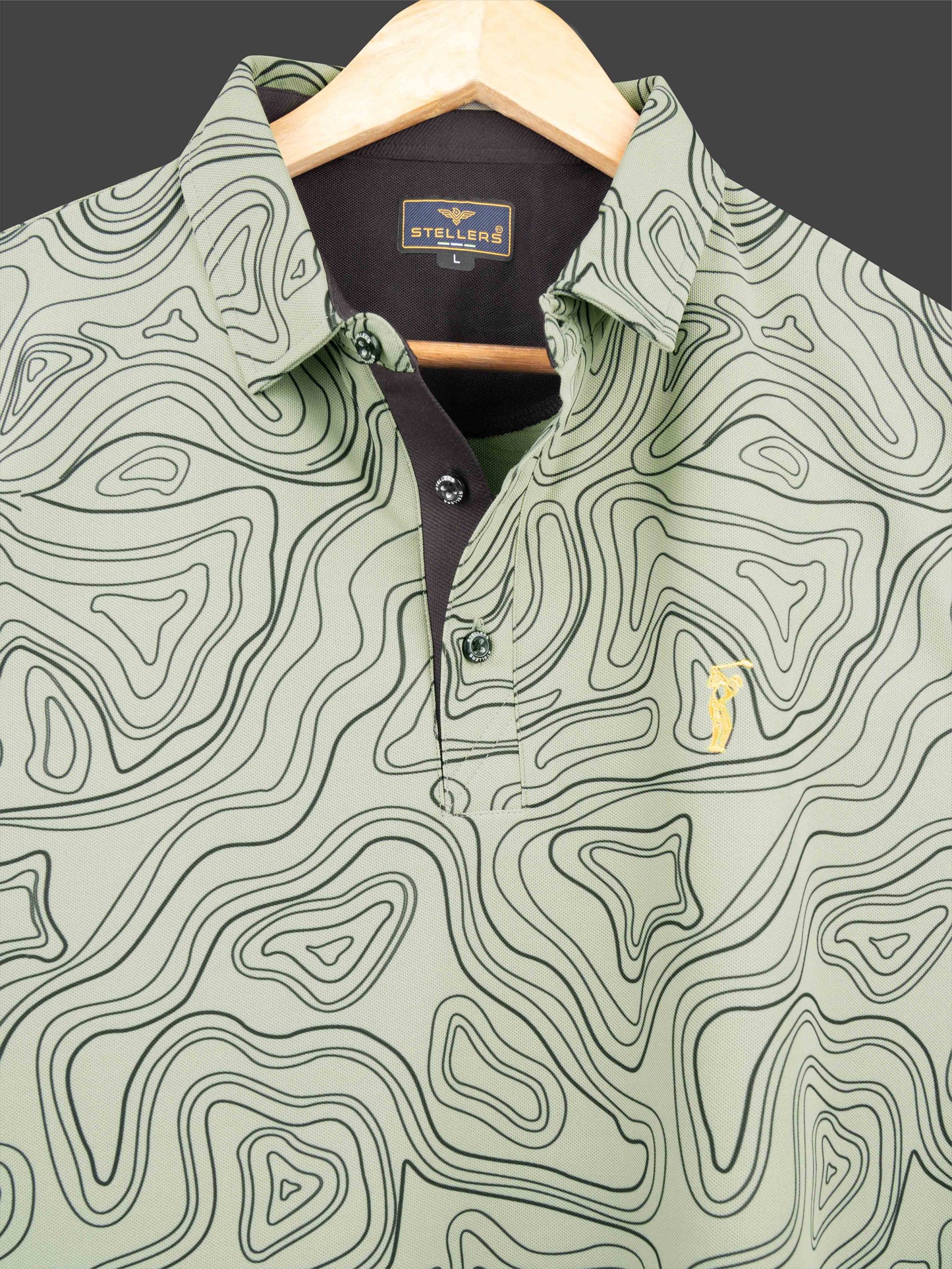 Moss Grey Printed Polo T Shirt for Men