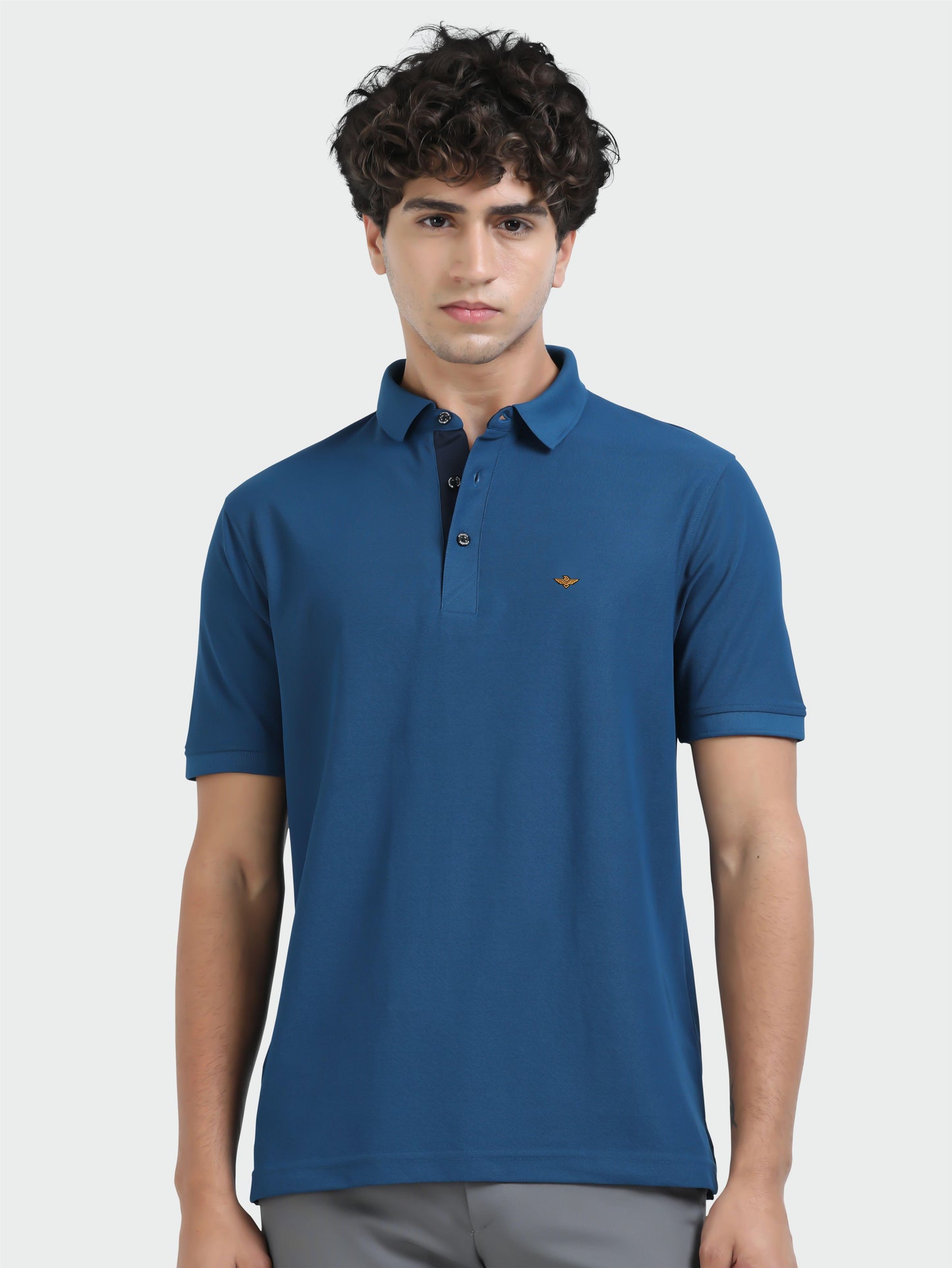 Men Teal Blue Premium Polo T-Shirt | Quick Dry | Stretchable | UV Protected | Wrinkle & Odour-Free