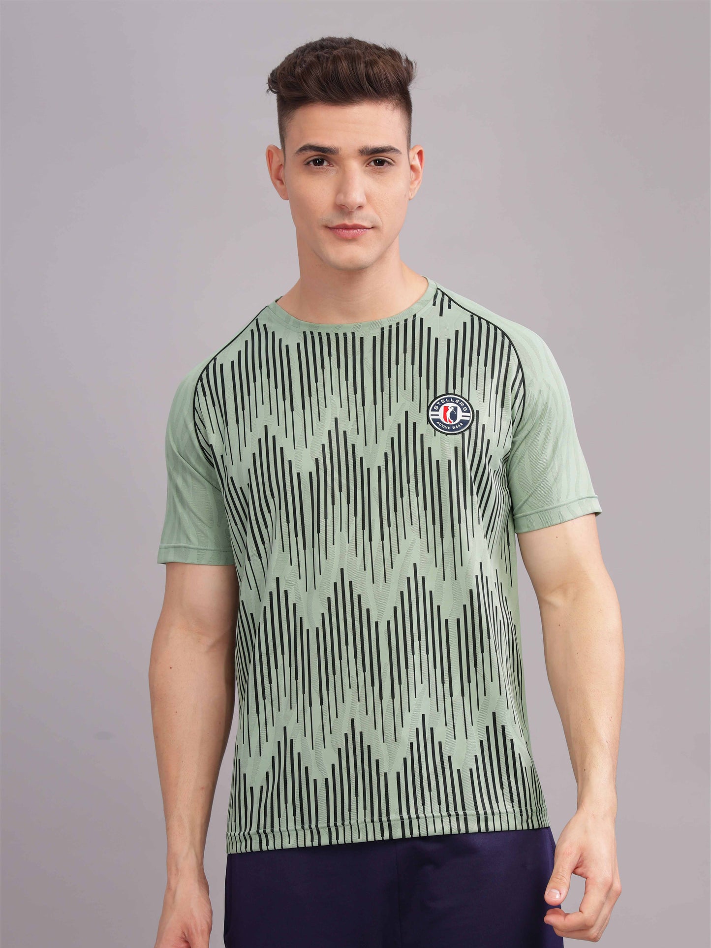 Misty Green Printed Active Round Neck T Shirts for Men