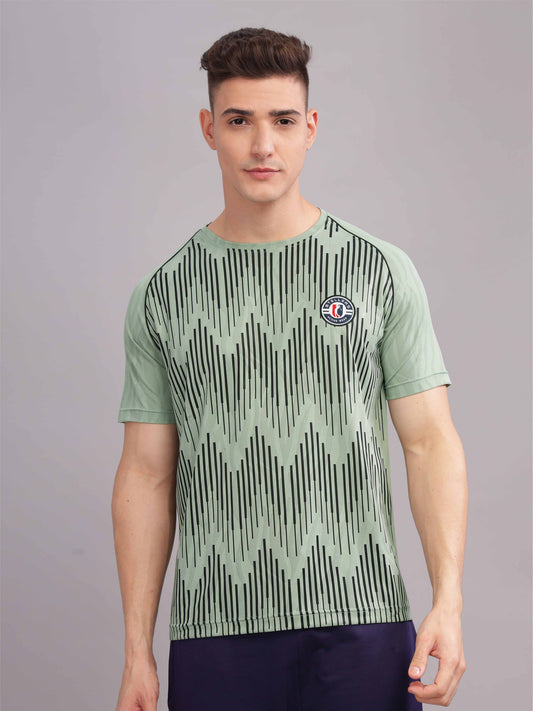 Misty Green Printed Active Round Neck T Shirts for Men