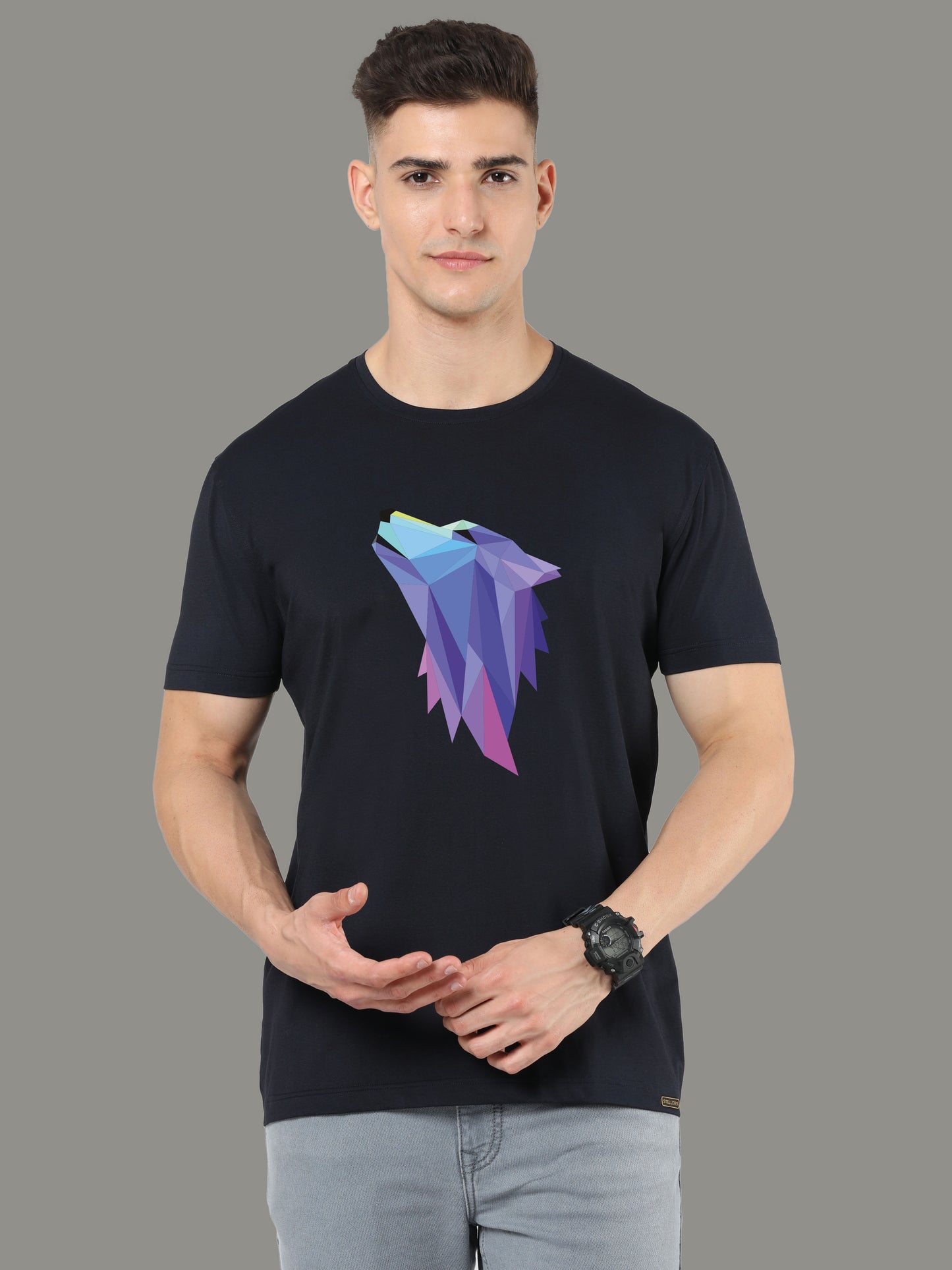 Black Fox Print Men’s Round Neck T Shirts