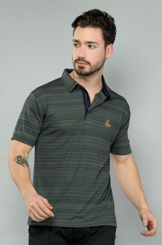 Olive Green Men's Barcode Polo T Shirt