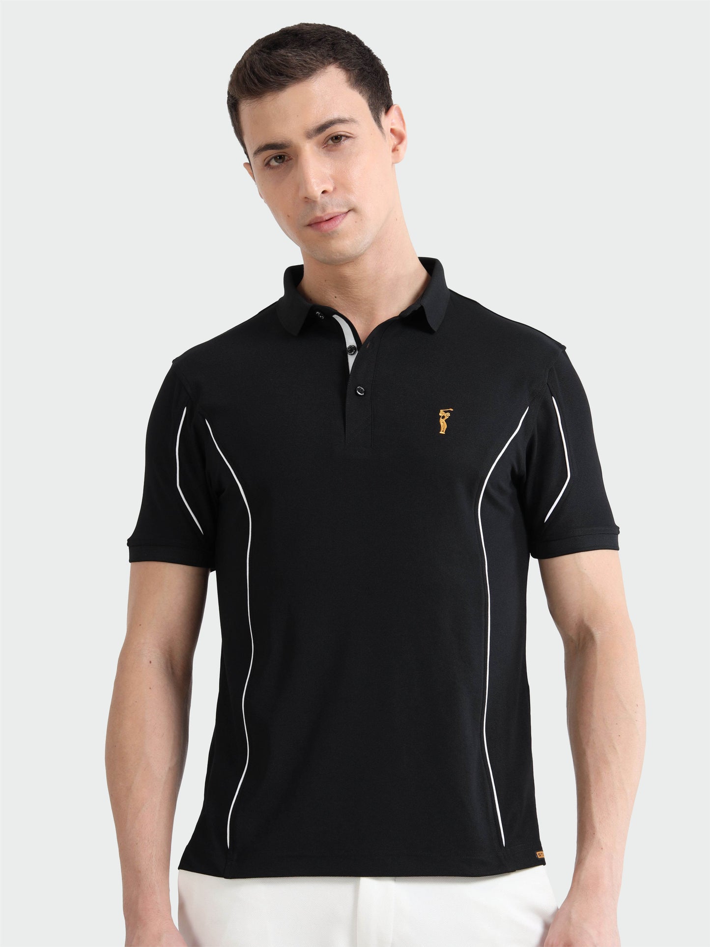 Black-Men's Piping Design Polo T-Shirt | Wrinkle-Free | Quick Dry | Stretchable |  Odour-Free | UV Protected