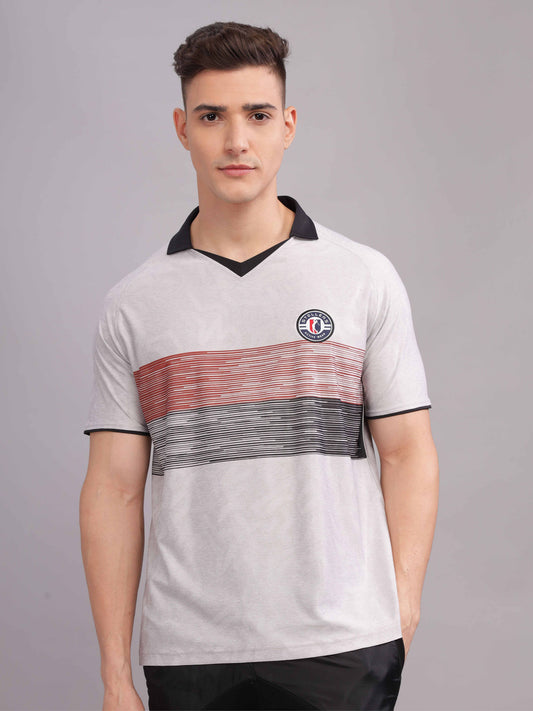 Grey Mens Printed Active Wear T-Shirt