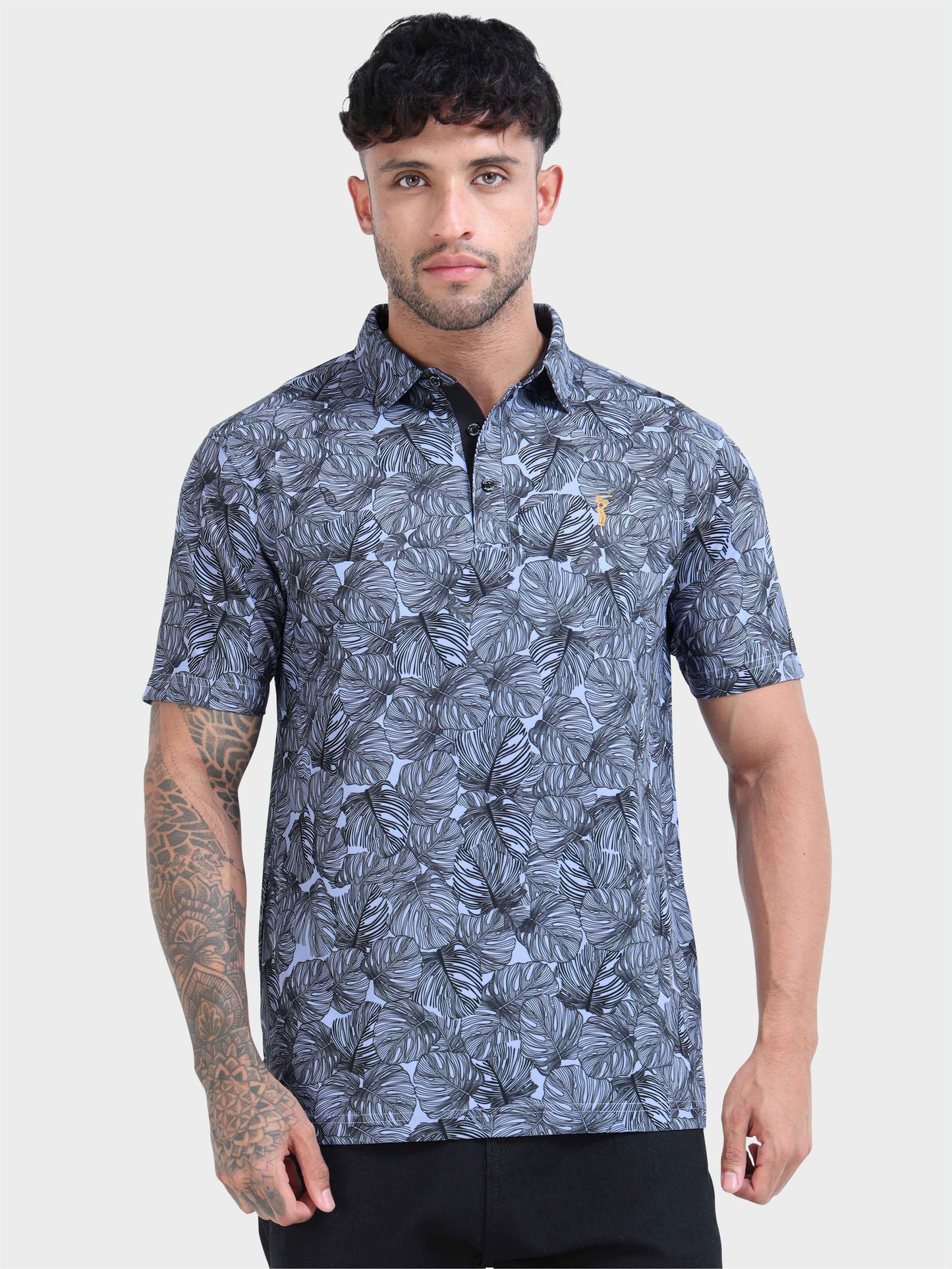 Purple Leaf Printed Polo T Shirt for Men
