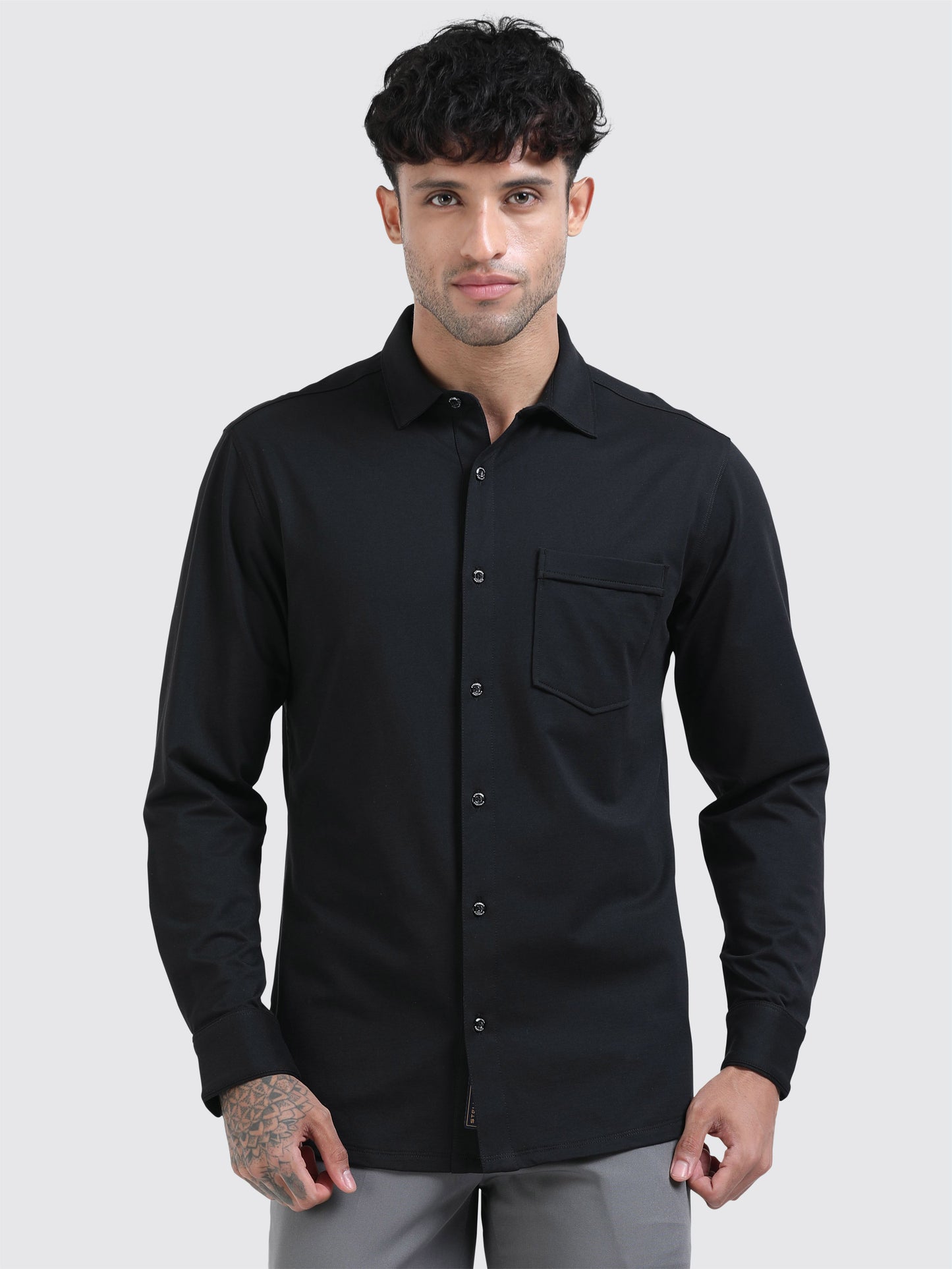 STELLERS Premium Cotton Formal Shirt - Black | Stretchable | Wrinkle Free | Quick Dry | Feather Touch Feel