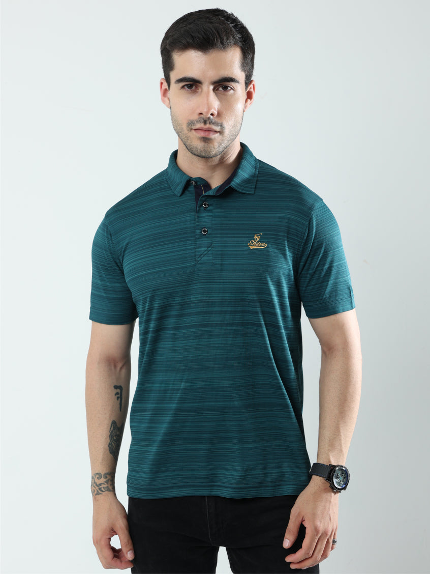 Peacock Green Men's Barcode Polo T Shirt
