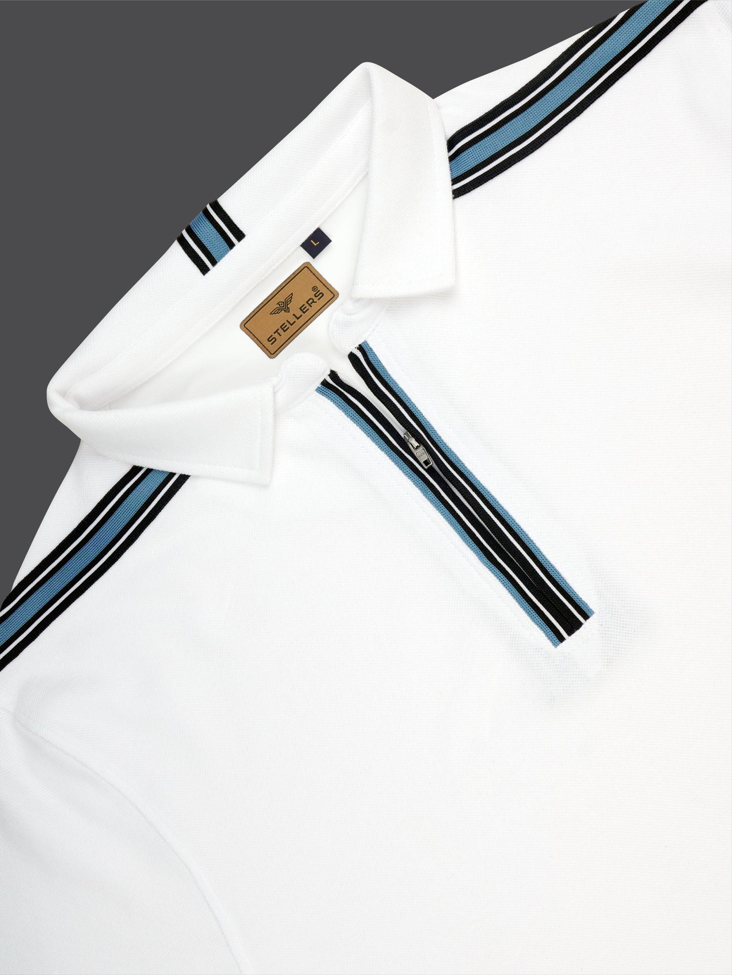 STELLERS Men's Zipper Polo T-Shirt - White | Premium Cotton | Stretchable | Feather Touch Feel | Breathable | Light Weight