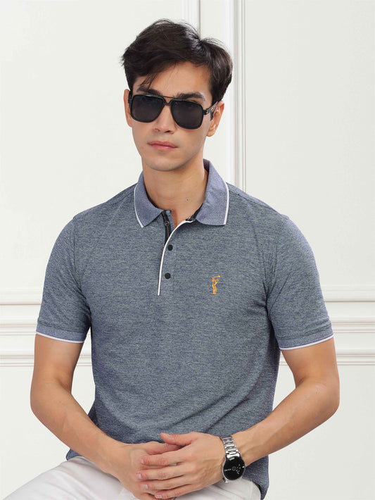 Navy Milange Men's Tipping Polo T Shirt