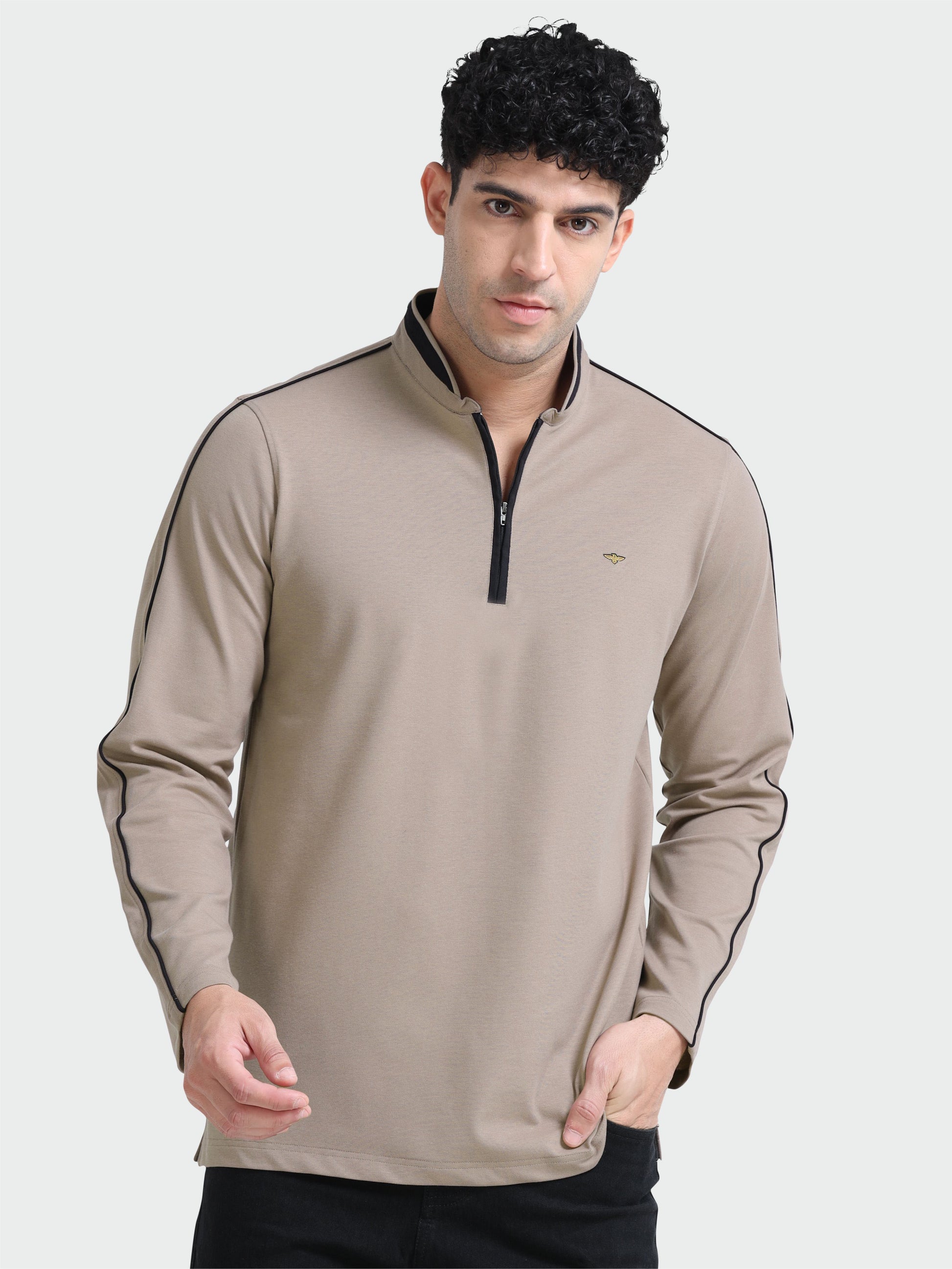 Shadow grey Full Sleeve Polo T Shirt for Men