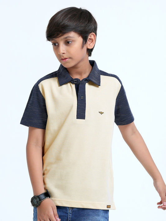Beige Center Panel Boy's Golf Polo T-Shirt