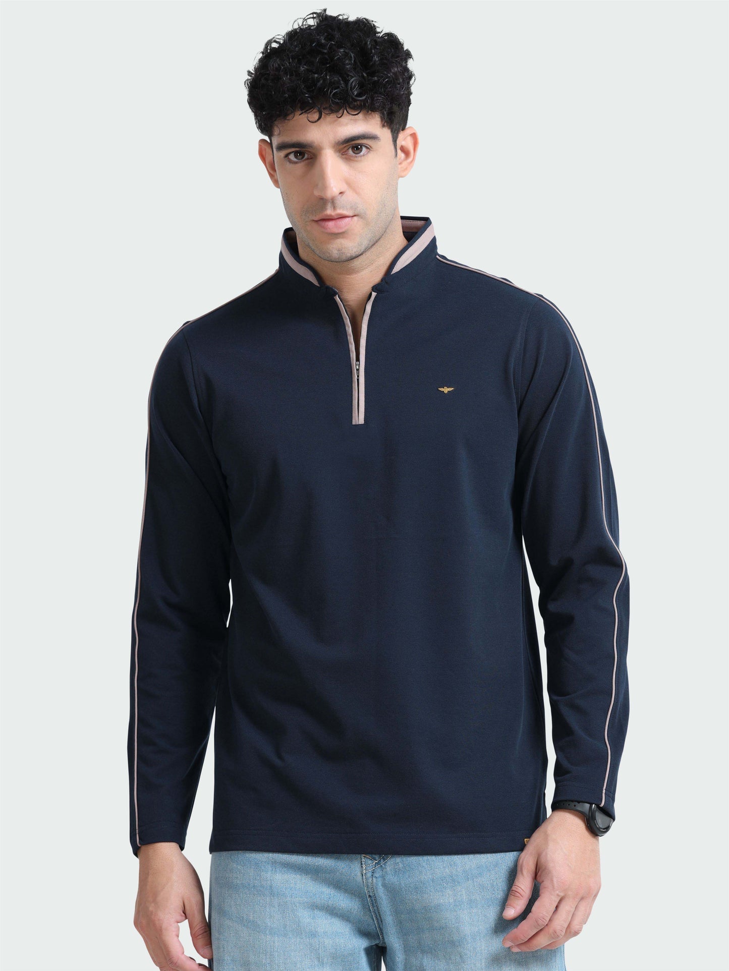 Navy Blue Full Sleeve Polo T Shirt for Men