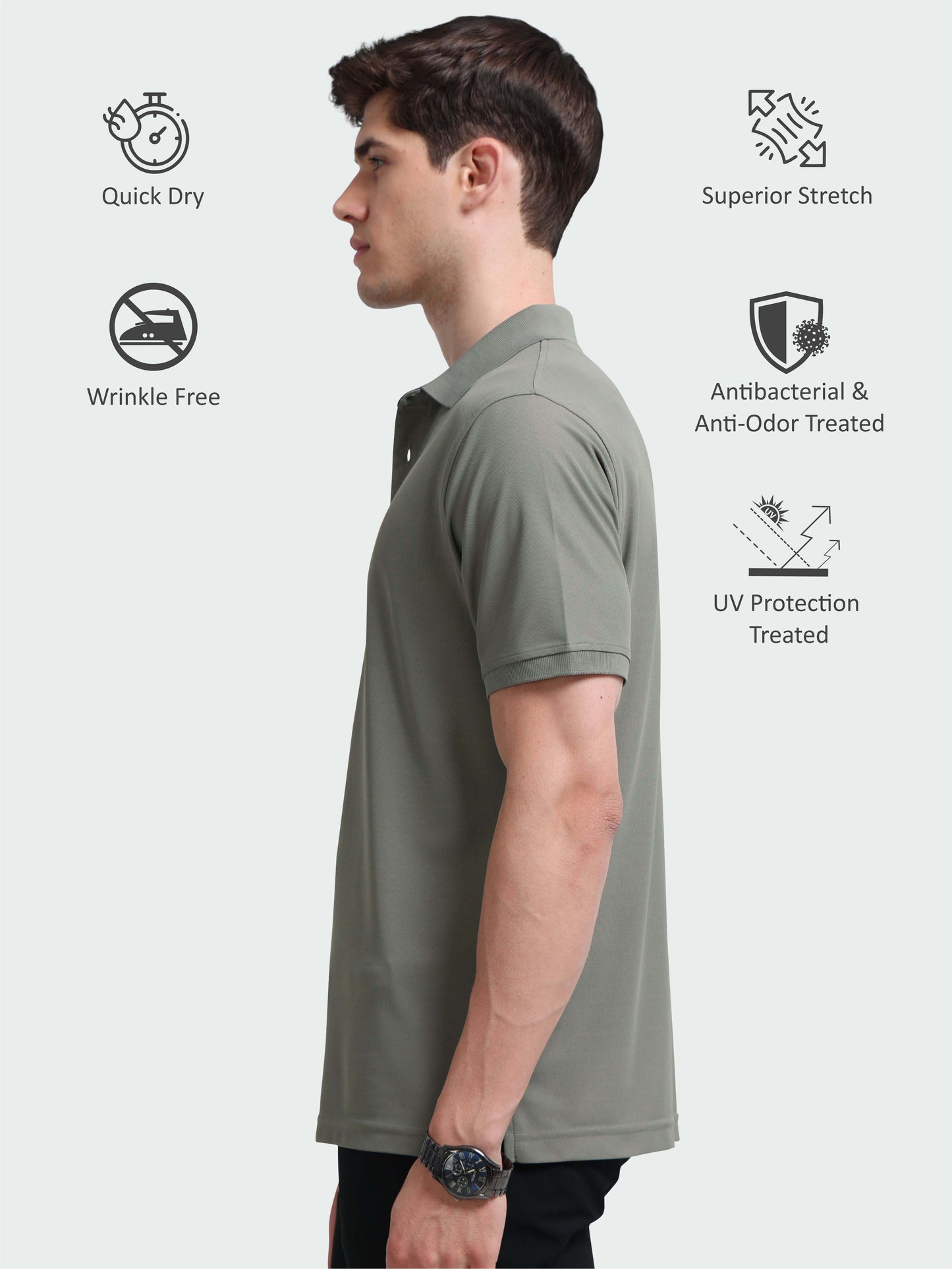 Silver Stone-Men's Premium Golf Polo T-Shirt | Wrinkle-Free | Quick Dry | Stretchable |  Odour-Free | UV Protected