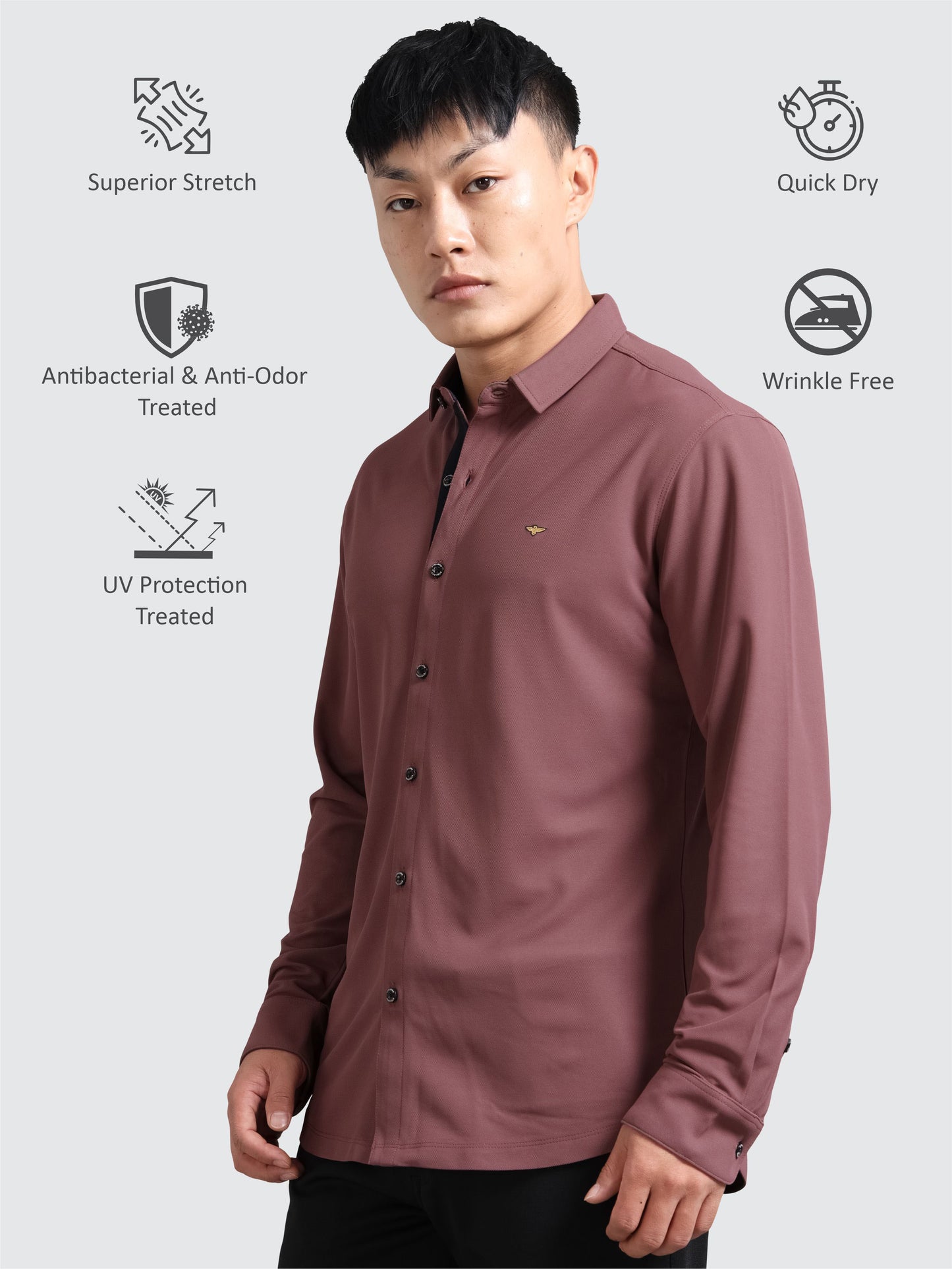 Mauve Men's Premium Nano-Dry Shirt | Stretchable | Wrinkle-Resistant |