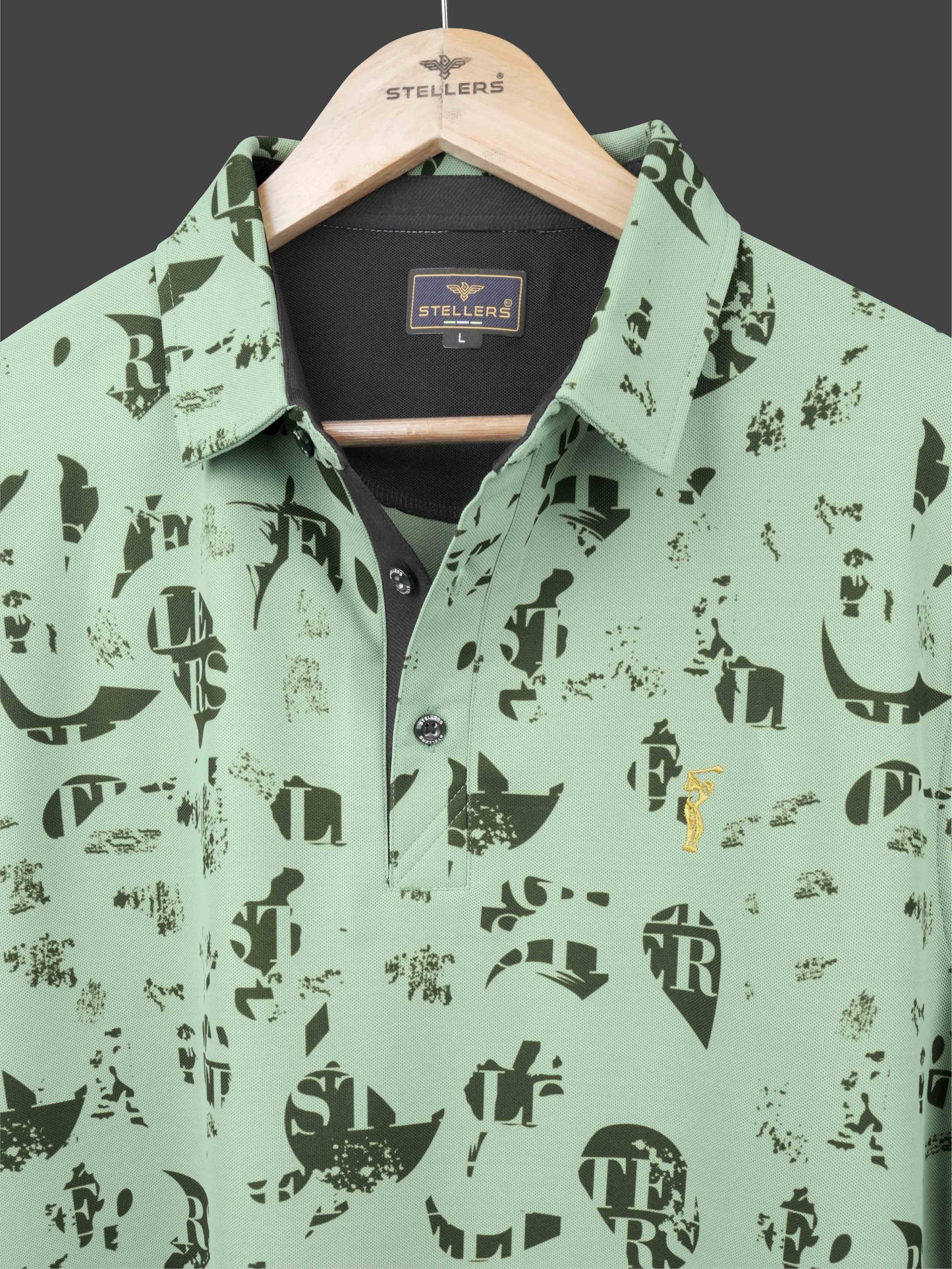 Camstel Green Printed Polo T Shirt for Men 