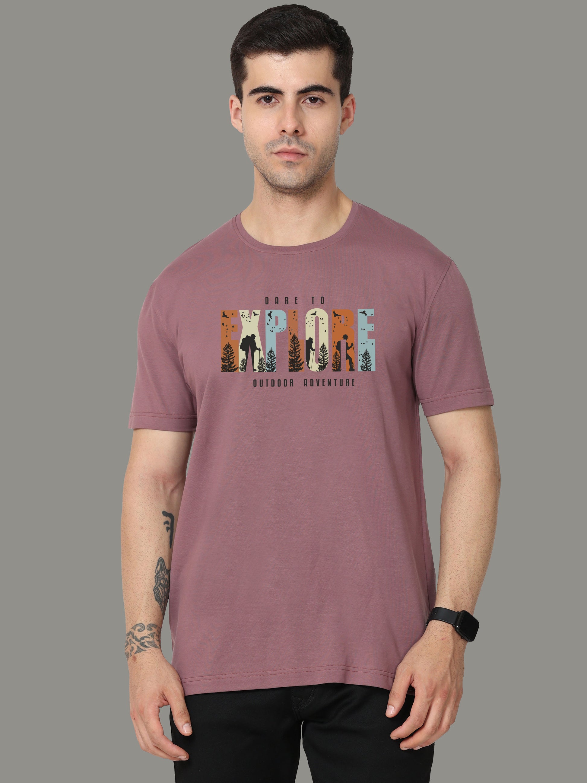 Mauve Explore Print Men’s Crew Neck T Shirt