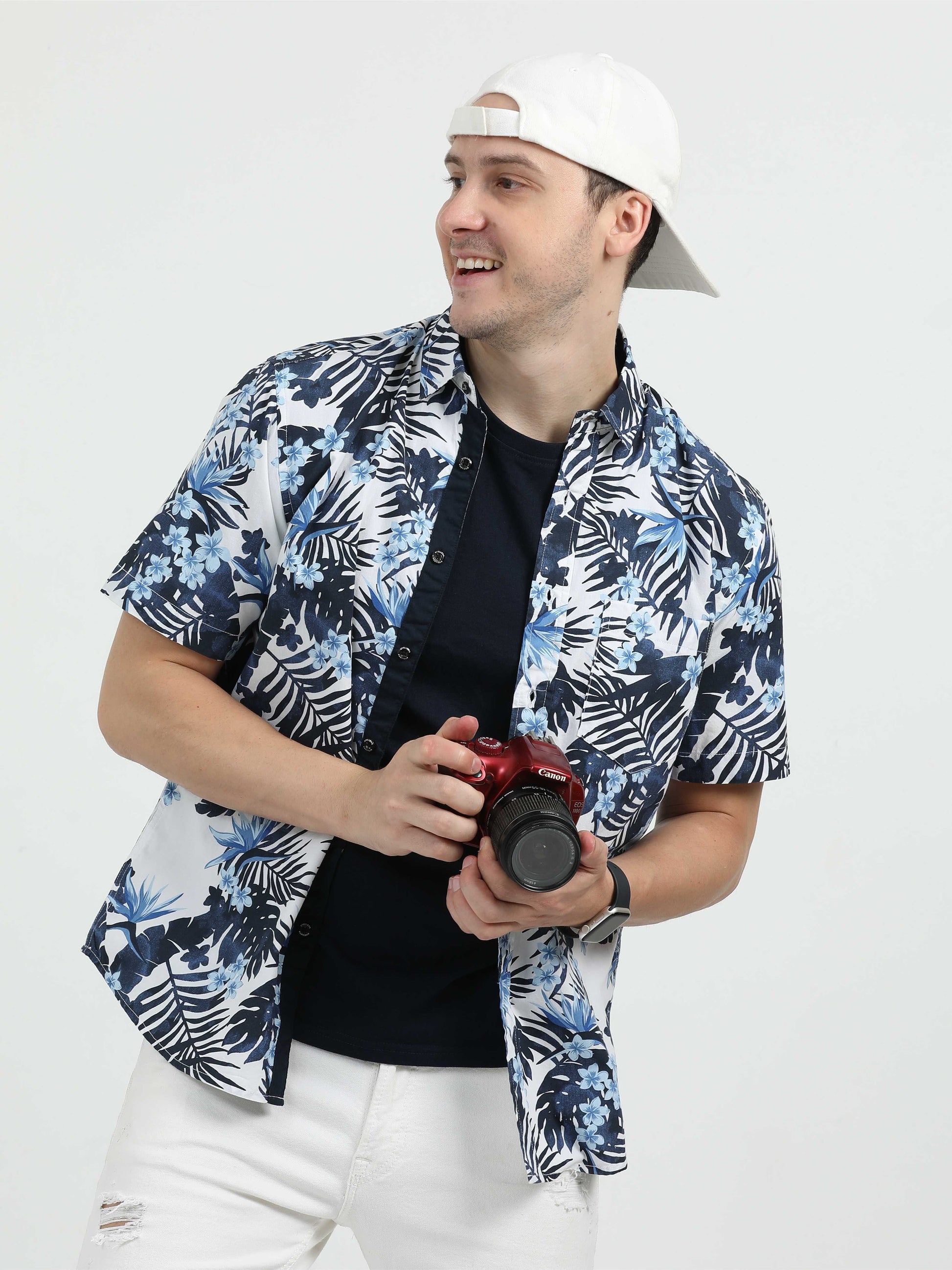Blue Printed Casual Shirt for Men