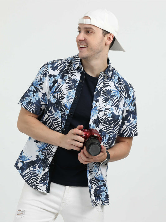 Blue Men's Premium Printed Casual Shirt