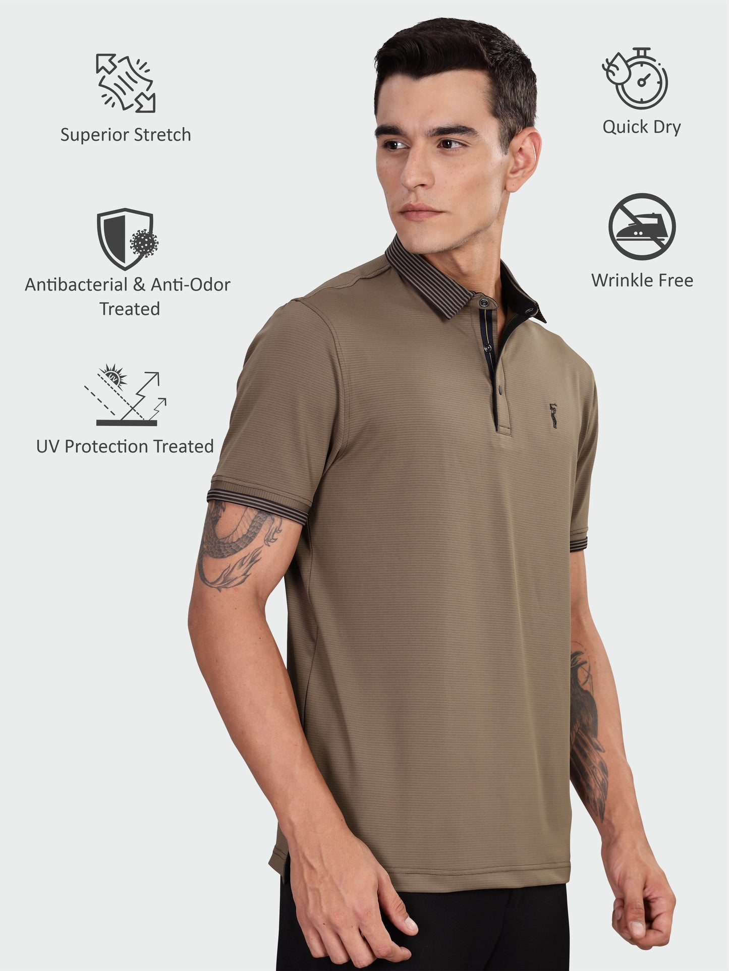Men Premium Ultra Stripes Polo T-Shirt - Coffee Dust | Feather Touch Feel | Light Weight | Stretchable | Sustainable