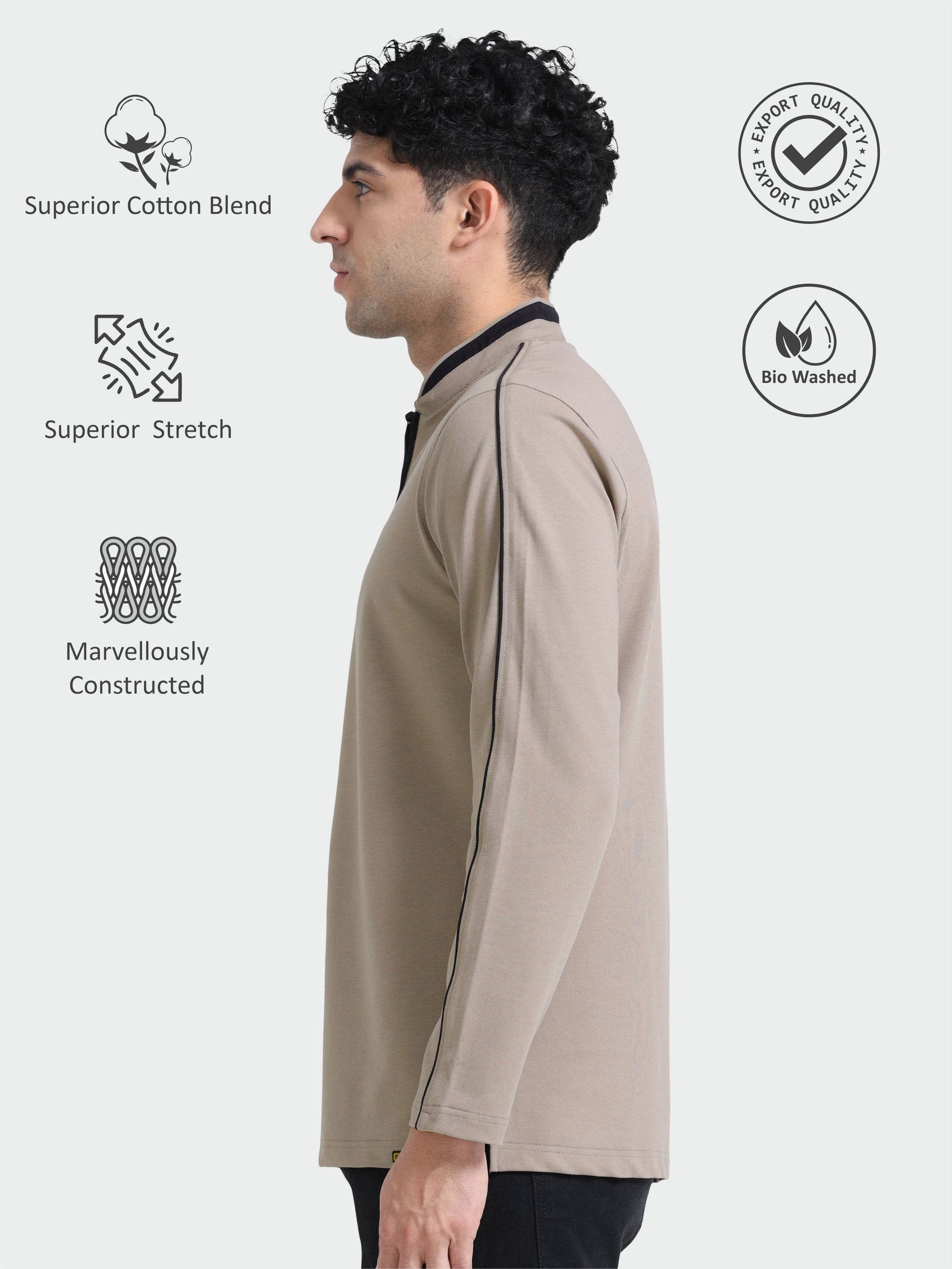 Shadow grey Full Sleeve Polo T Shirt for Men