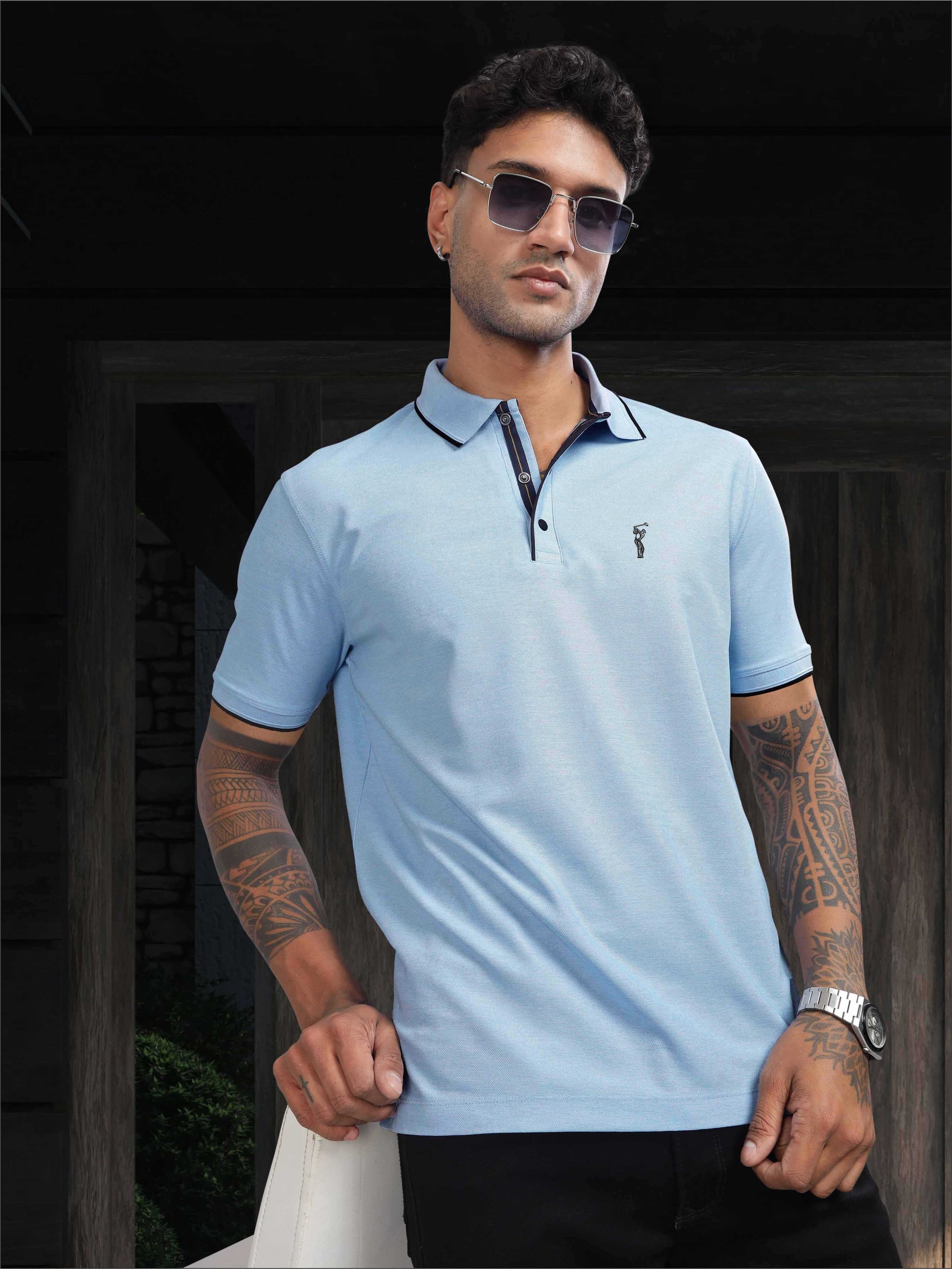 Sky Blue Men's Tipping Polo T Shirt