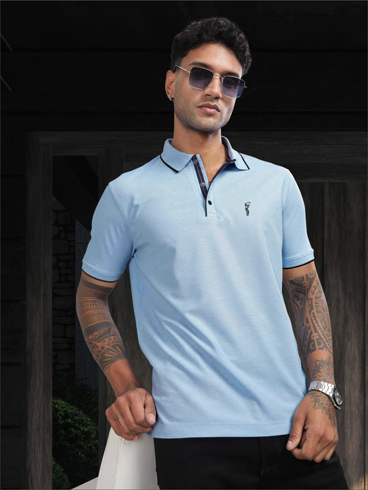 Sky Blue Men's Tipping Polo T Shirt
