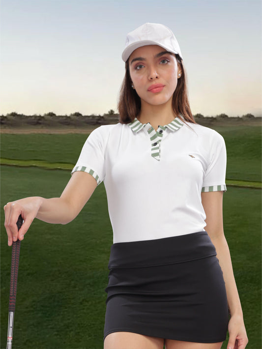 White Women's Jacquard Polo Collar T Shirt