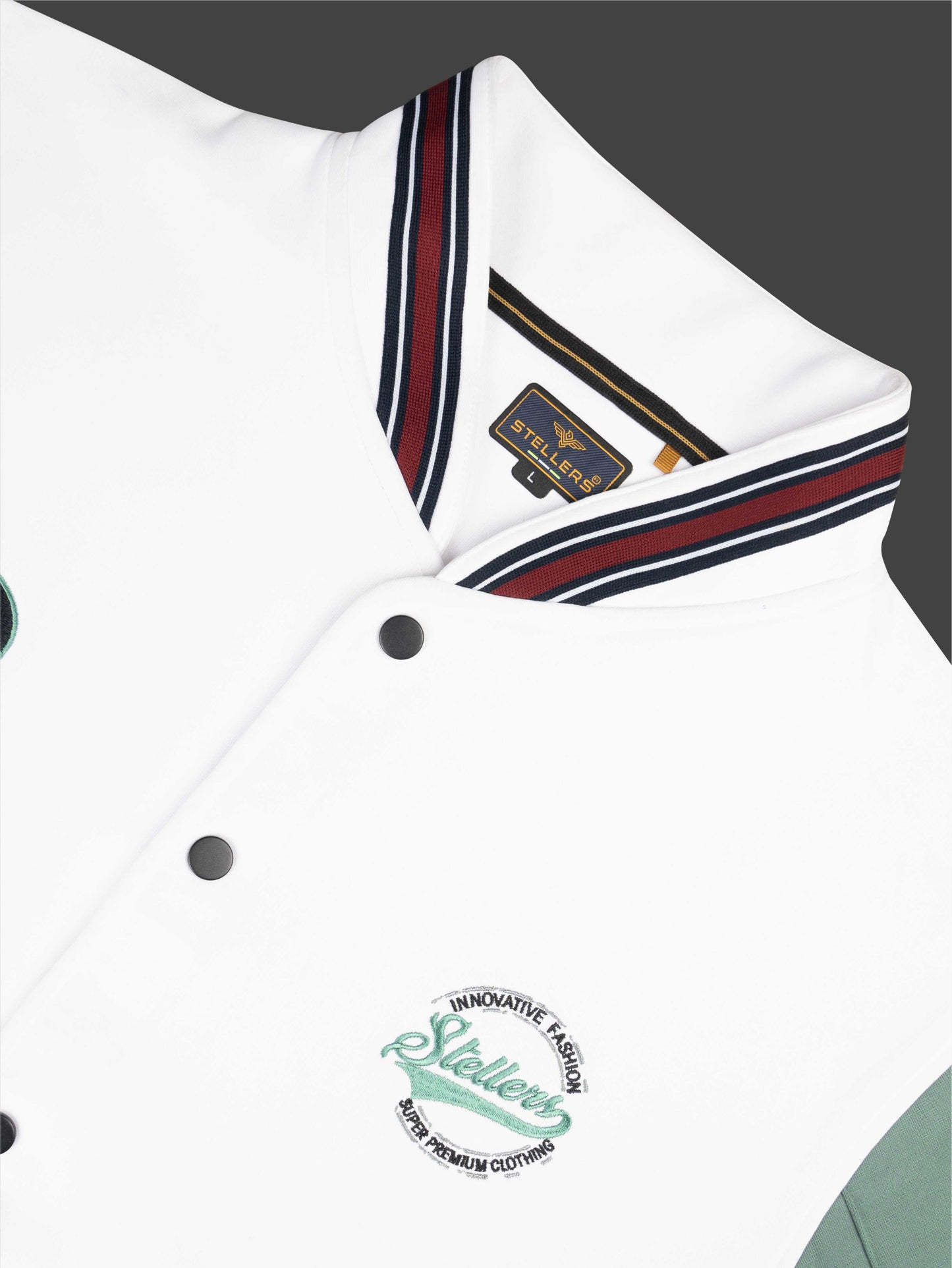 Men Varsity Jacket White & Green | Regular Fit | Feather Touch Feel | Warm |