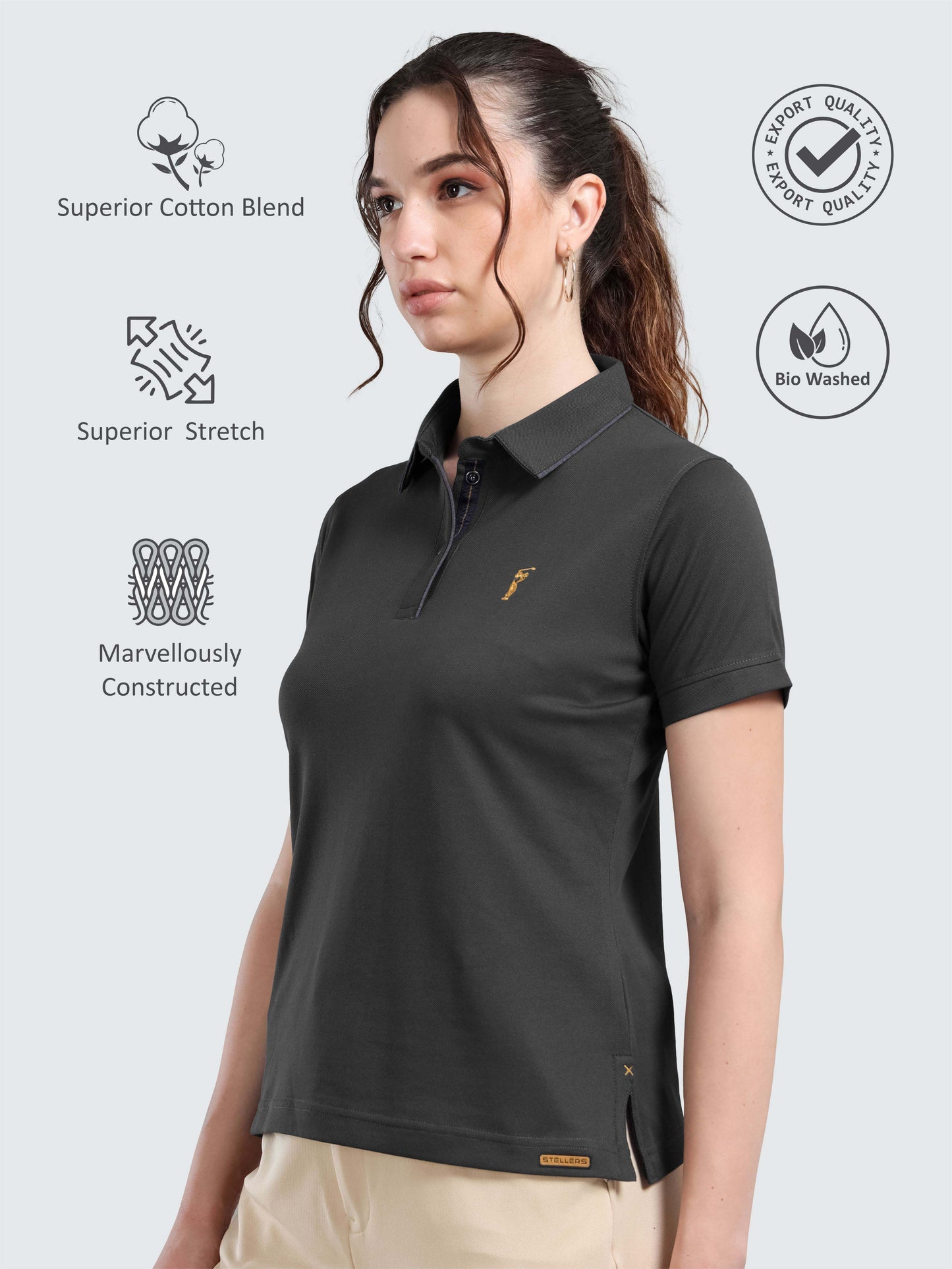 Grey Women Premium SoftBerry PQ Polo T-Shirt