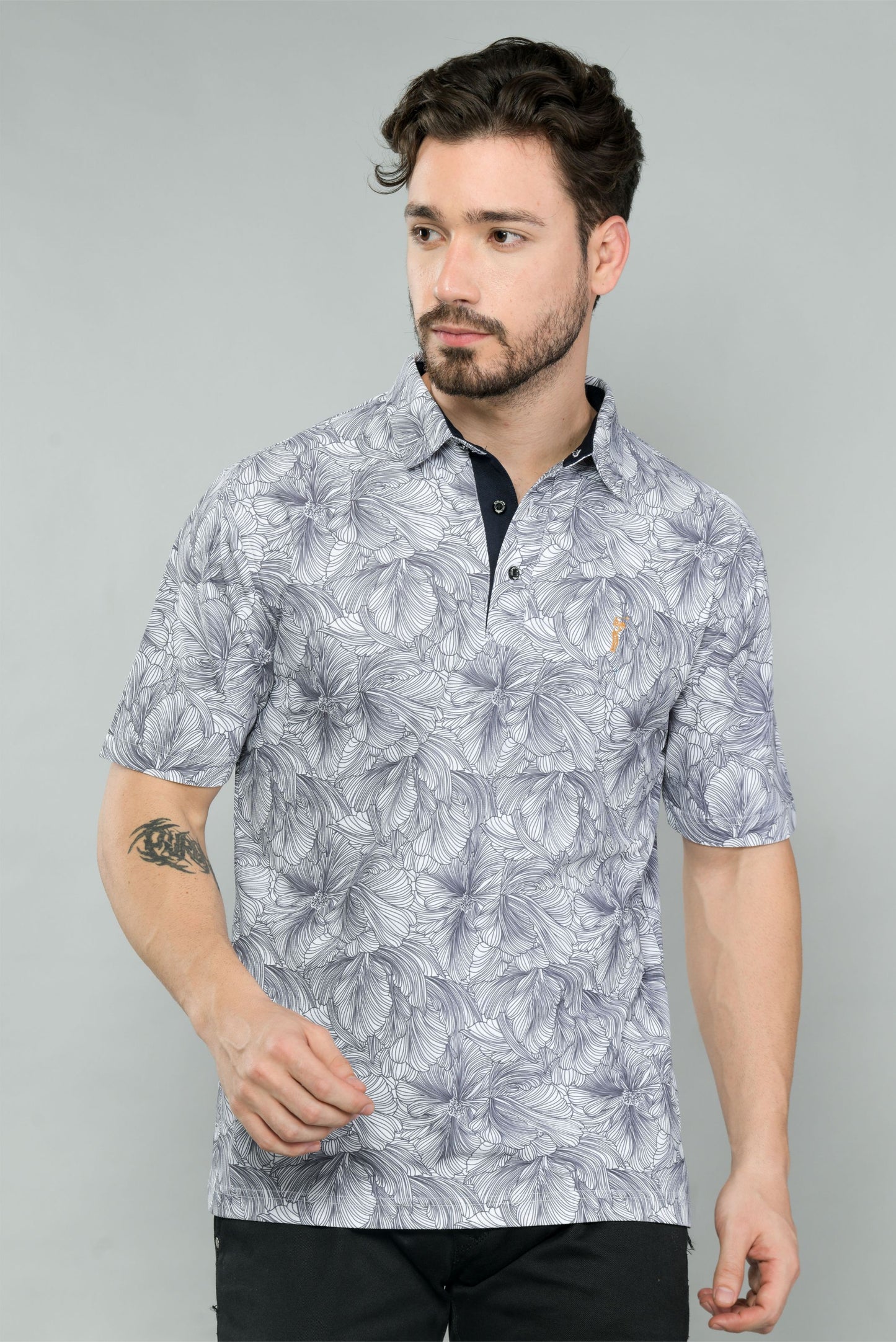 White Men's Floral Print Golf Polo T-Shirts | Quick Dry | Stretchable | UV Protected | Wrinkle & Odour-Free