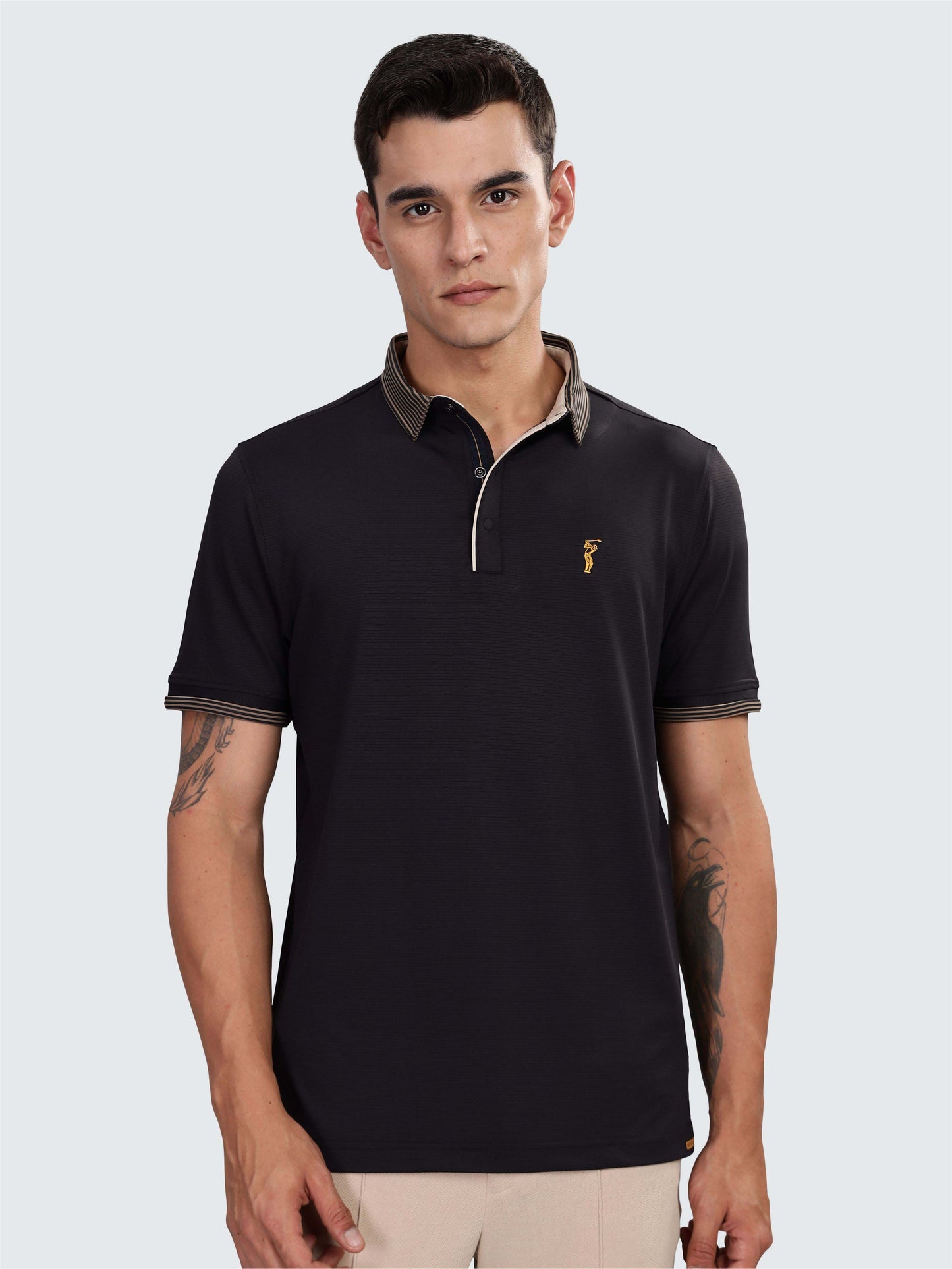 Men Premium Ultra Stripes Polo T-Shirt - Black | Feather Touch Feel | Light Weight | Stretchable | Sustainable