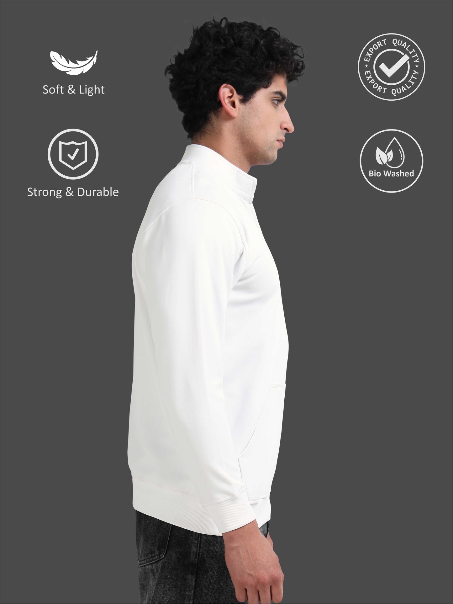 Unisex Half Zipper Sweatshirts - White | Regular Fit | Feather Touch Feel | Warm |