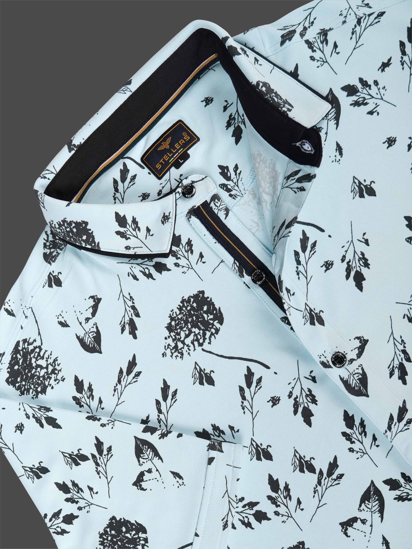 Ice Blue Men's Leaf Printed Half Sleeve Shirts