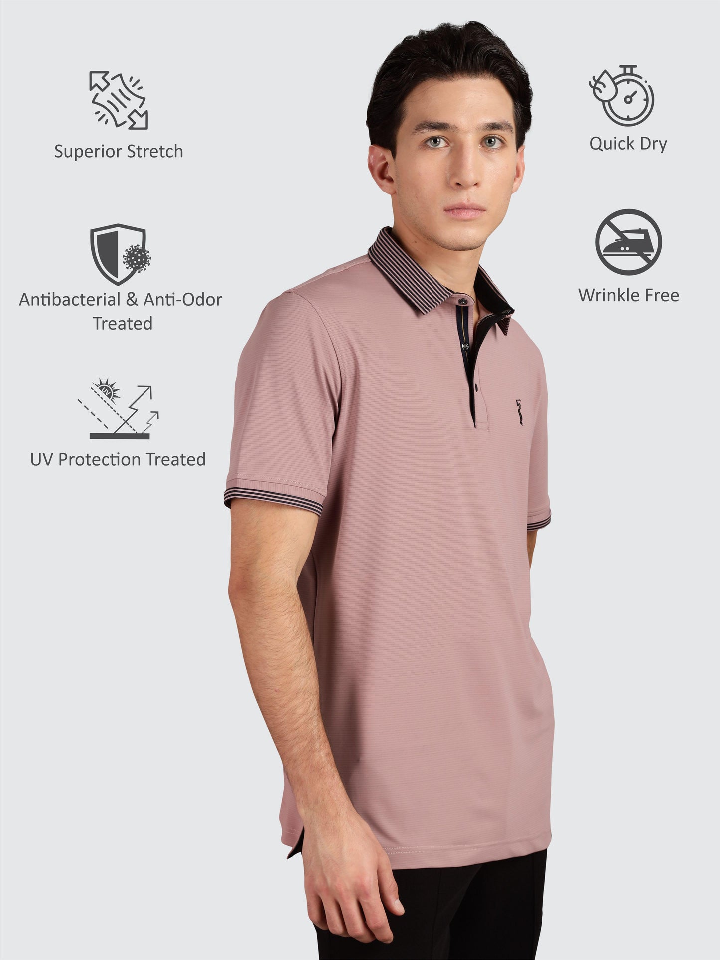 Men Premium Ultra Stripes Polo T-Shirt - Mauve | Feather Touch Feel | Light Weight | Stretchable | Sustainable