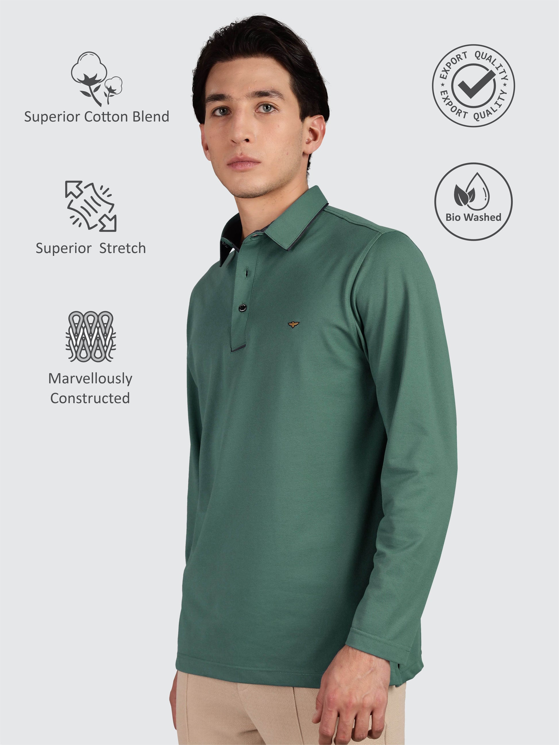 Green Soft Berry PQ Full Sleeve Polo T Shirt