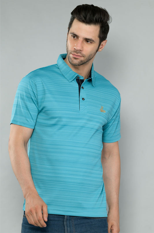 Jade Green Men's Barcode Weave Golf Polo T Shirt