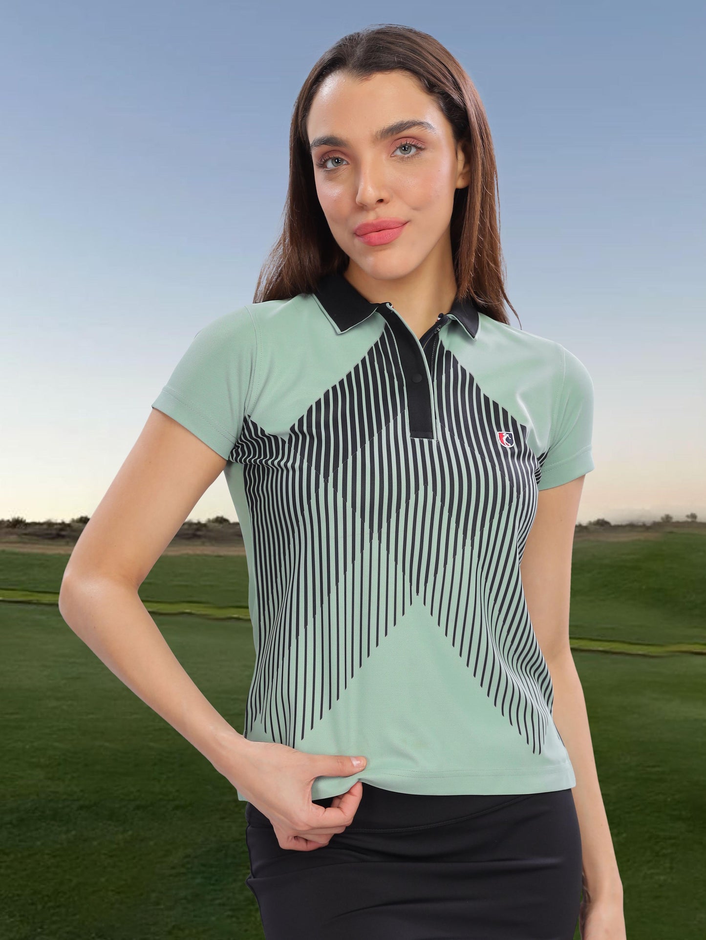 Misty-Green Women Active Wear Polo T-shirts