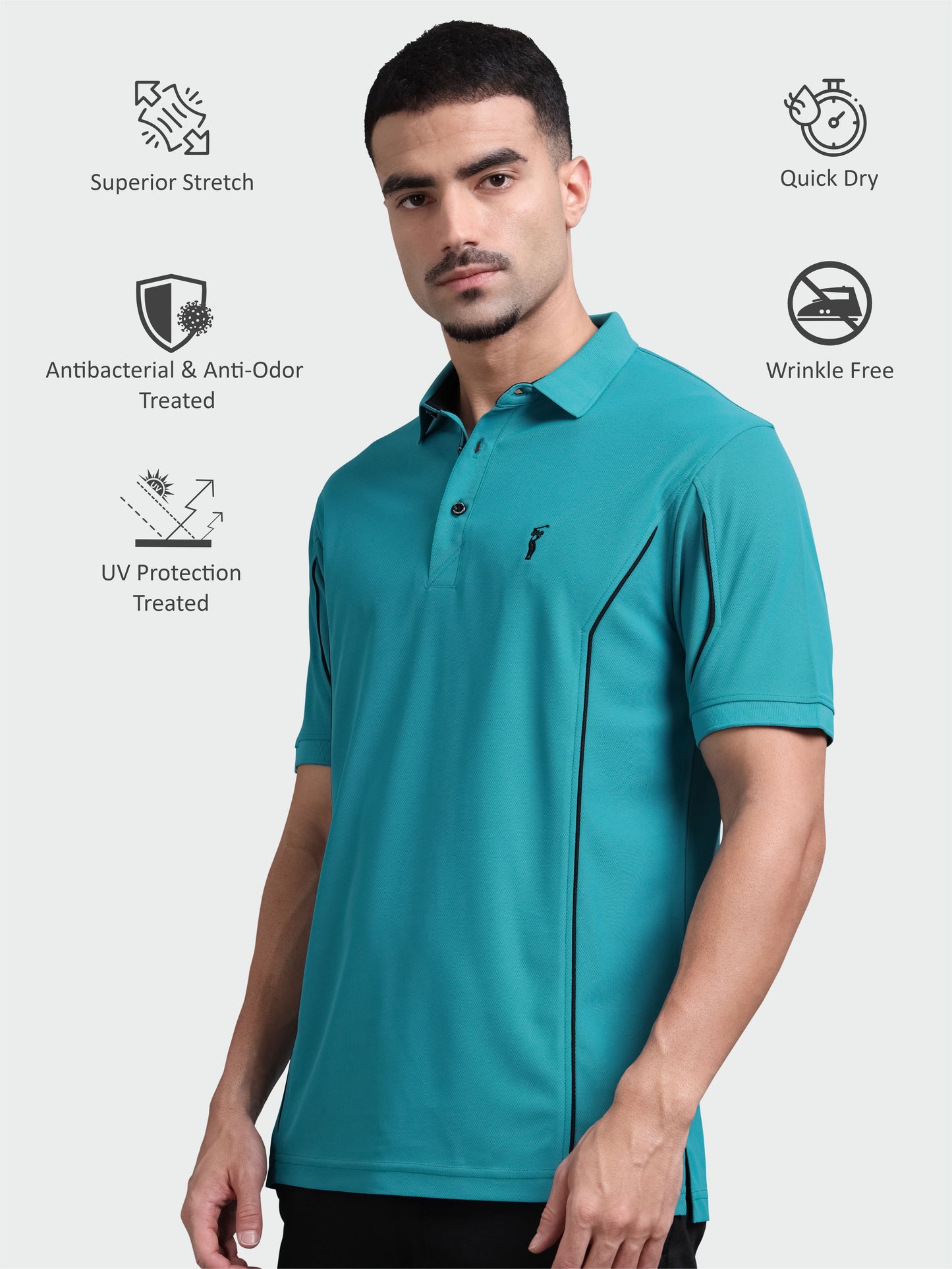 Jade Green - Men's Piping Design Polo T-Shirt | Wrinkle-Free | Quick Dry |  Odour-Free | Stretchable | UV Protected